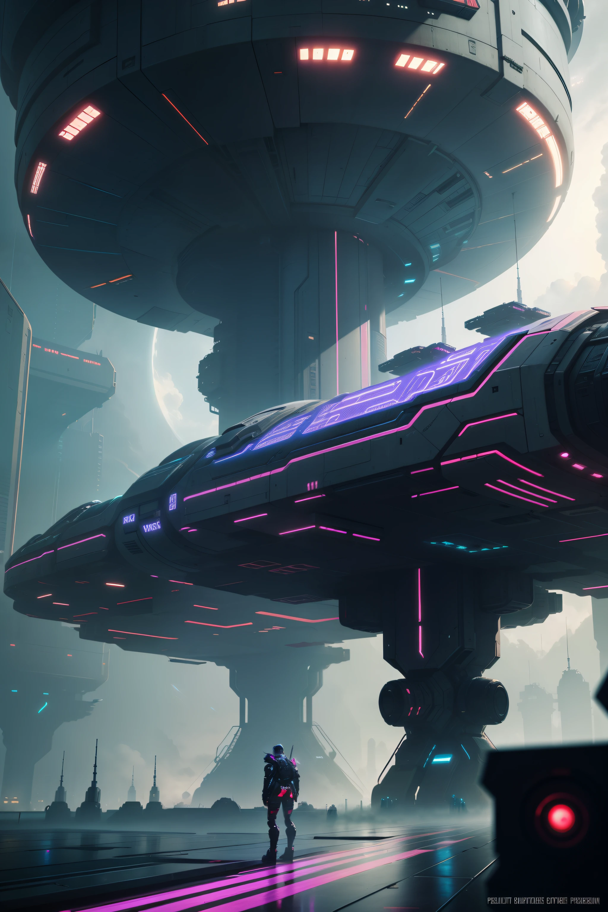 cyber punk perssonage,Giant spaceship platform