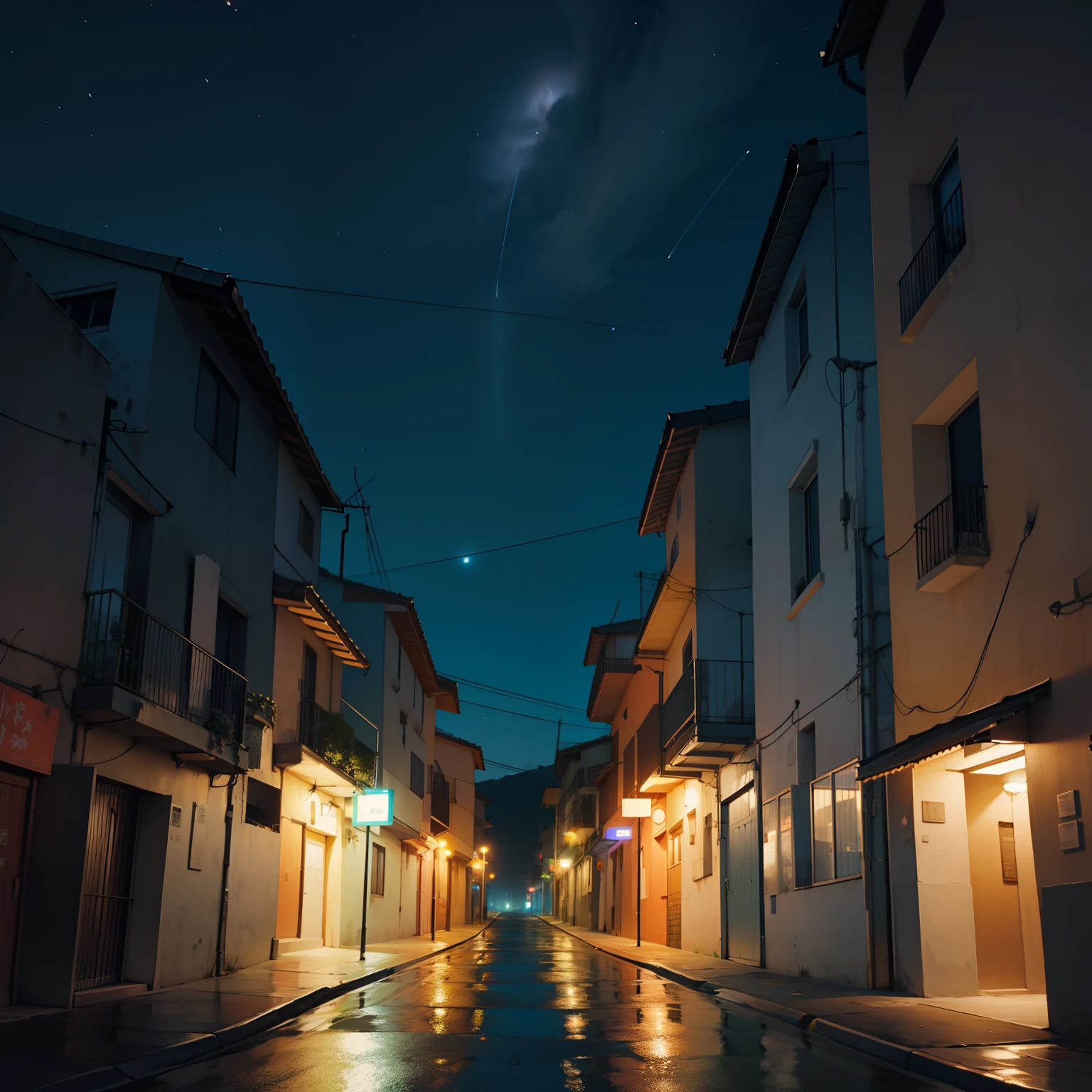 (cuidad distopica), ambiente nocturno, alta calidad, detallado, desolado, urbano.