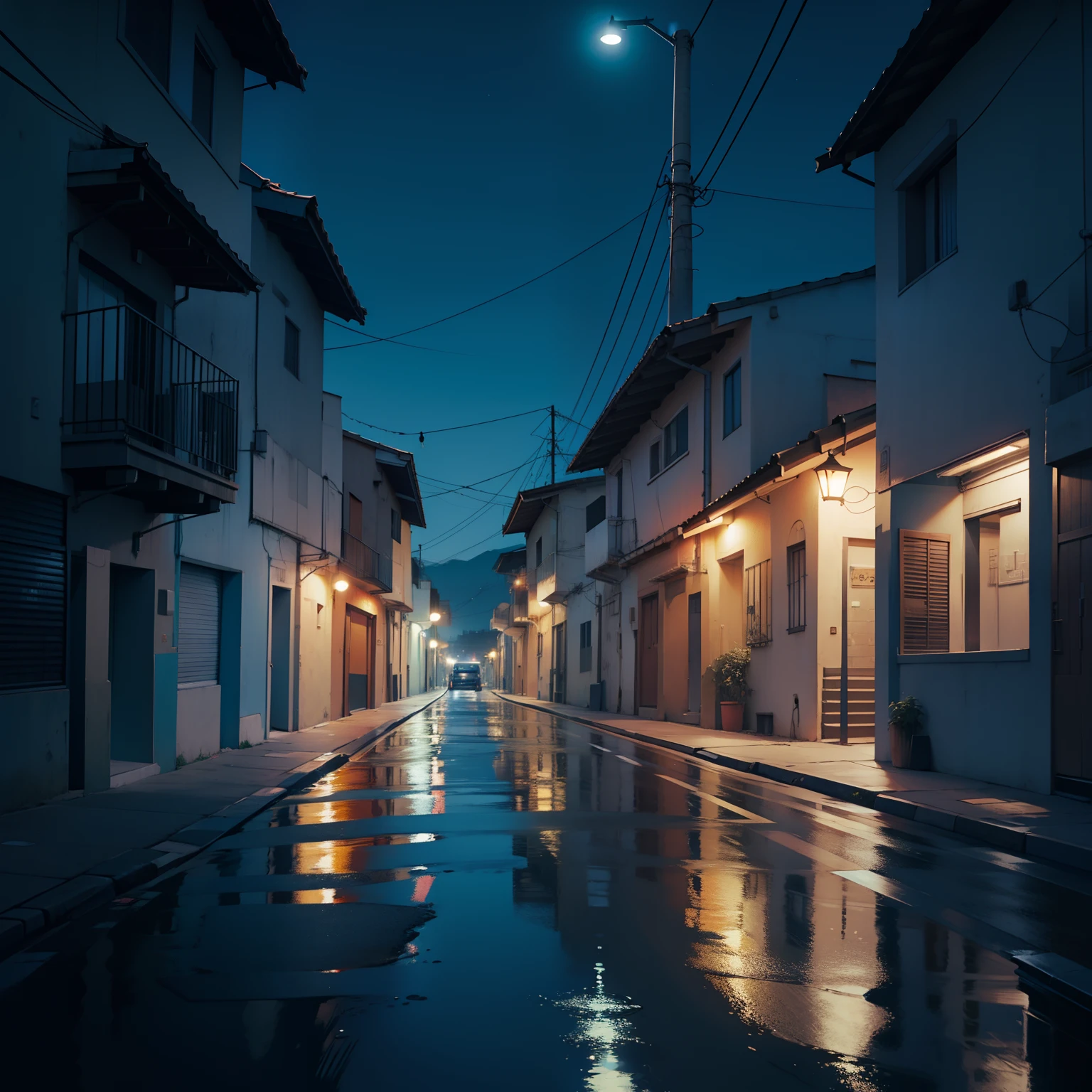 (cuidad distopica), ambiente nocturno, alta calidad, detallado, desolado, urbano.