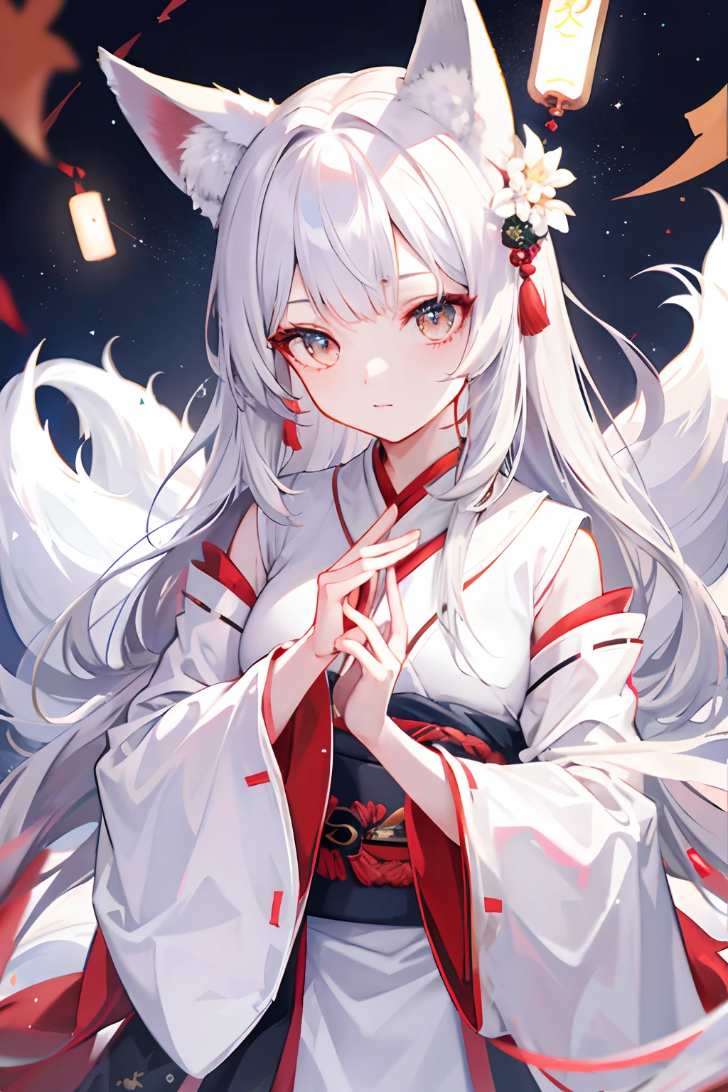 whaite hair,Fox ears,Girl body type,Negative hands,Hanfu