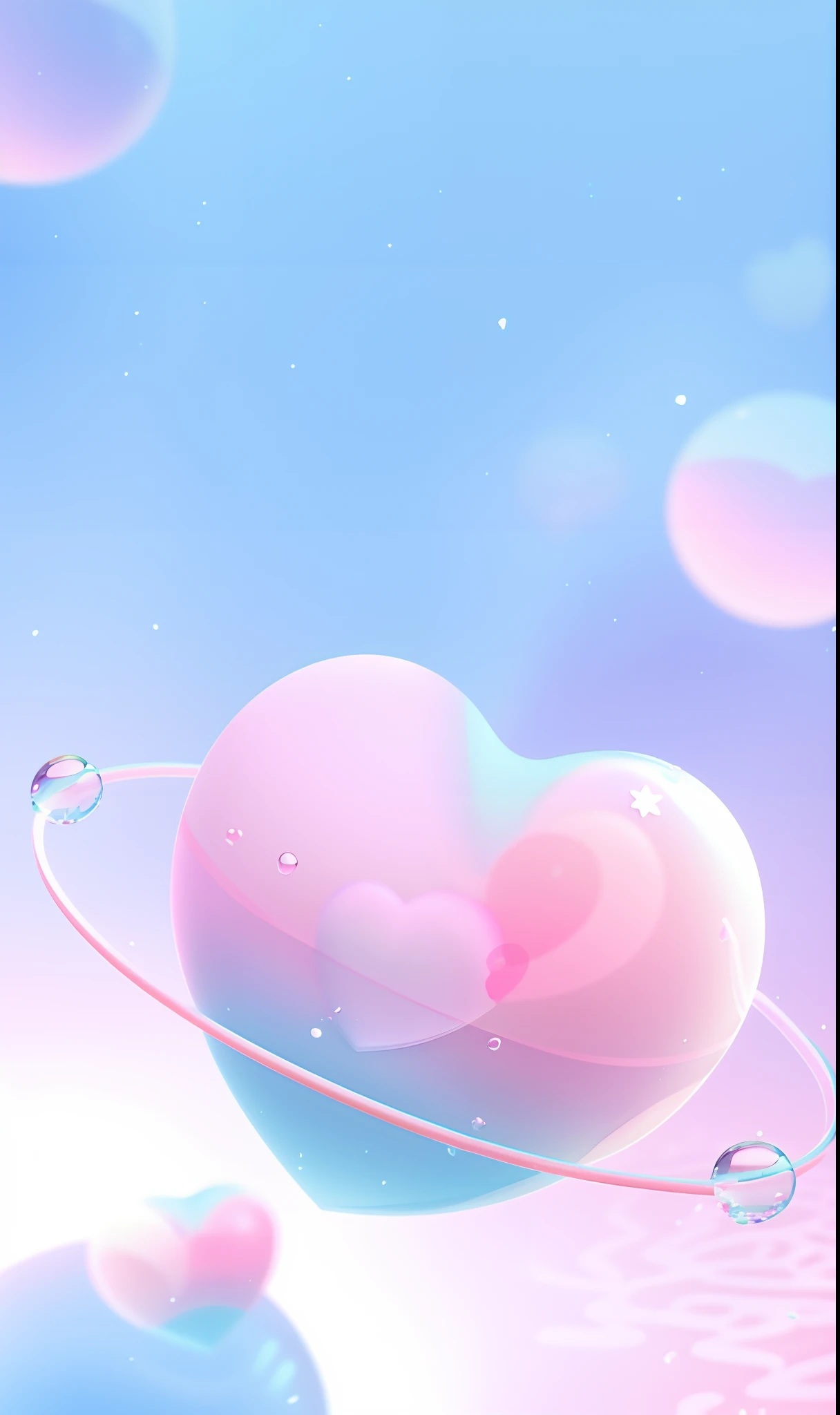 There are many bubbles floating around the heart,, pastel colourful 3 d, soft 3d render, liquid simulation background, blurry and dreamy illustration, Tanabata atmosphere
