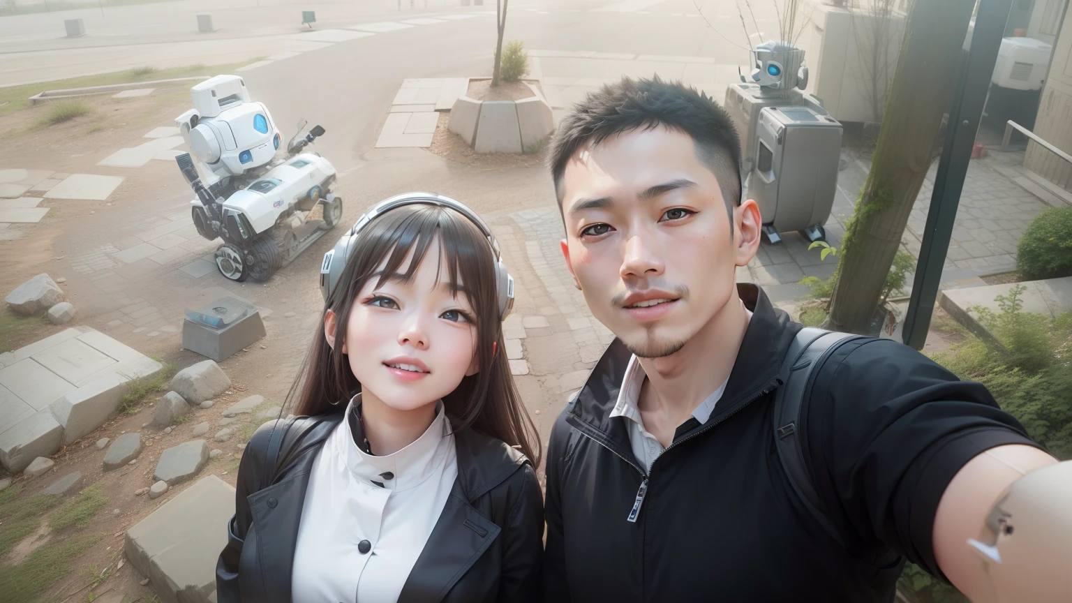 Two robots take pictures。
