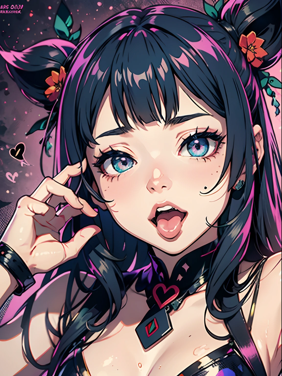 fazendo careta durante o sexo estilo ahegao, foco no rosto, Ahegao Hentai, rosto detalhado, rosto e olhos perfeitos, expression of pleasure, Ahegao is a Japanese term for an exaggerated facial expression of characters during sex, exaggerated expression, rosto avermelhado e molhado , NSFW, Reference to the Hentai manga, Pirulito na boca