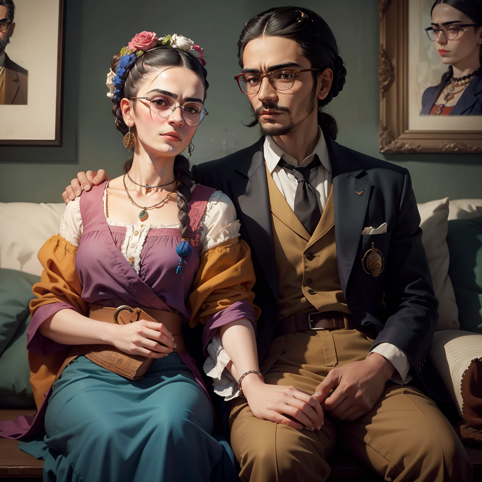 Frida Kahlo wearing glasses along with Salvador