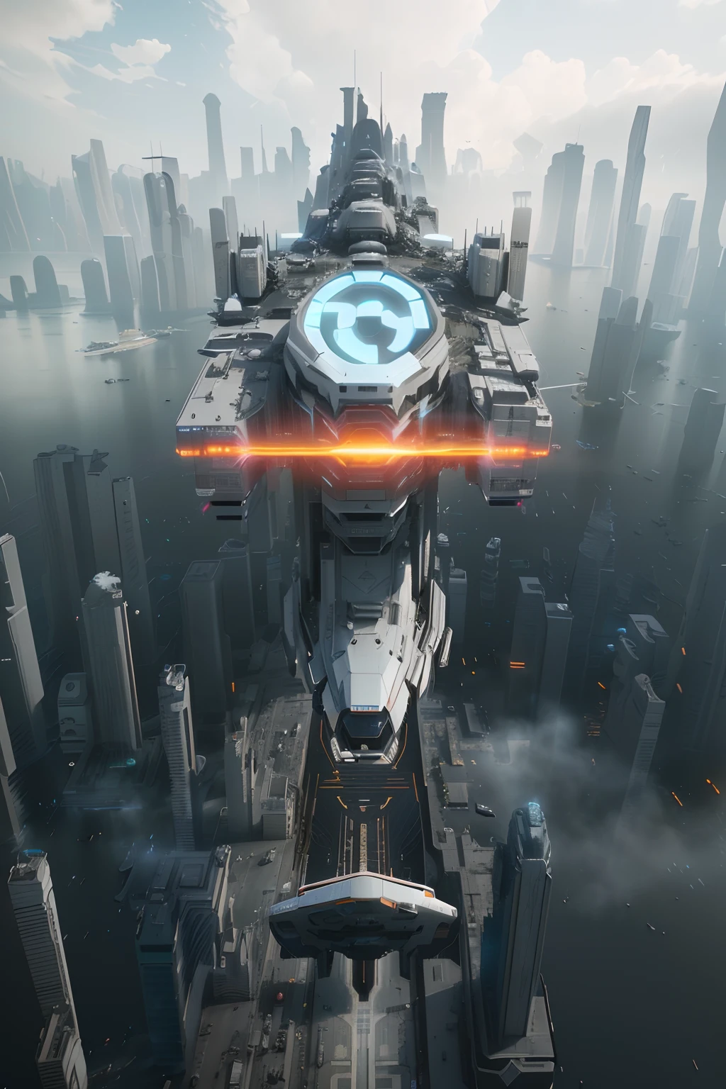 Cidade futuristica，There is a futuristic ship in the middle, octane render sci - fi, super rendered in octane render, matte painting of steam machines, concept design art octane render, 3 d octane render conceptart, created in octane render, artstation hq”, CG art, rendered in octane render, Masking Paint Unreal Engine, rendered in octane render 32k