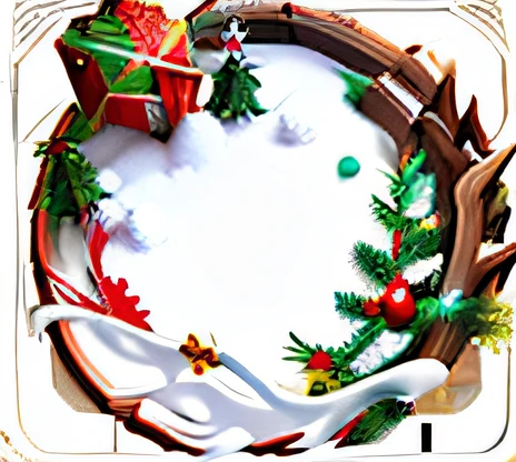 White background with antlers and round frame of candy, round background, Christmas tree，White snow，Christmas gifts，item art, game icon asset, iconography background, White background scene, game assets, 8K!!, Empty background, technological rings, white backgrounid,Red border, mobile game asset