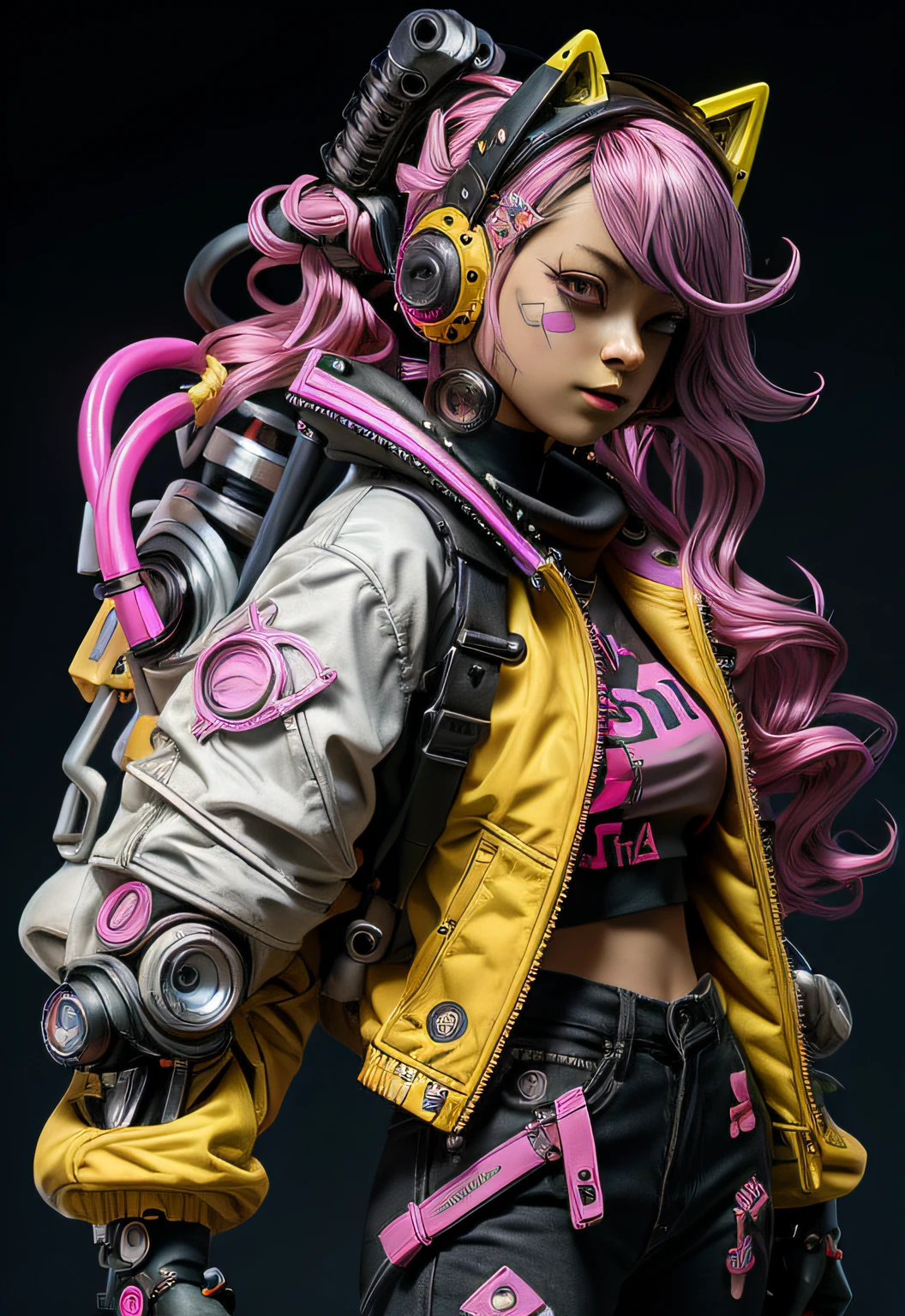 una mujer con cabello rosa sentada encima de una pared, arte cyberpunk de anime, arte de Anime Cyberpunk, Chica de Anime Cyberpunk fe******, Chica de Anime Cyberpunk, dreamy cyberpunk girl, Chica cyberpunk, Anime Cyberpunk, Cyberpunk hermosa chica, arte de Anime Cyberpunk digital, un cyborg cyberpunk adolescente, neonpunk, cyborg joven, arte cyberpunk de alta calidad, Anime cyberpunk moderno, (pechos grandes:1.6)(pechos colgantes: 1.5)(aprietan los senos: 1.3)(bimbo 1.4)(tetas desproporcionadas: 1.4)