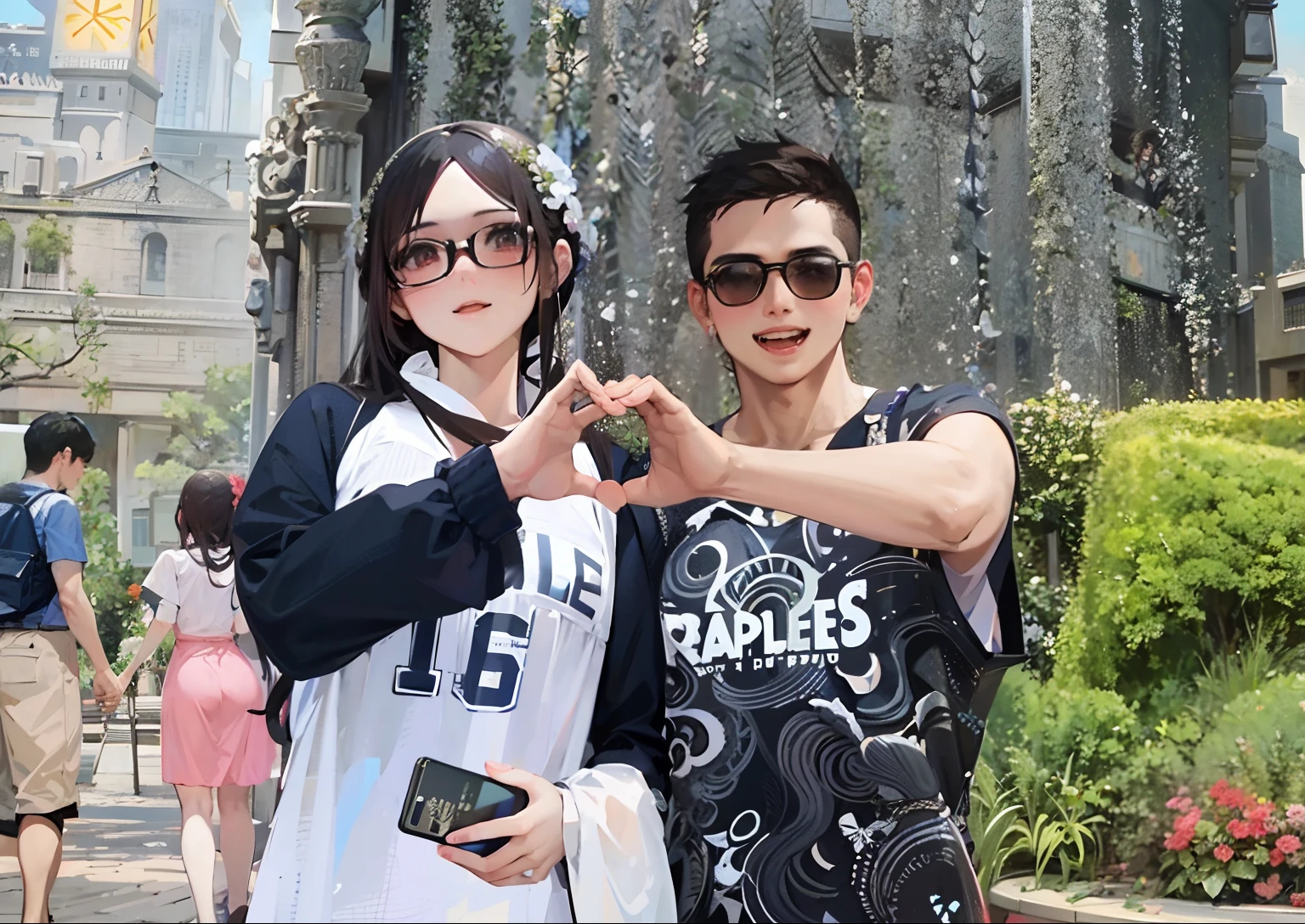 They pose for photos in front of the fountain, cute couple, Photo taken on 2 0 23, vacation photo, couple pose, Happy couple, Profile picture, KDA和Sam Yang。, couple, from china, 😭 🤮 💕 🎀, profile picture 1024px