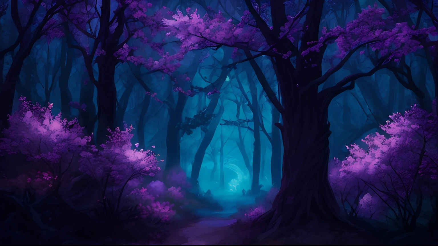 purple trees in a dark forest with a path leading through them, magical fantasy forest, fairytale forest, dark fantasy forest, magical forest, magic forest, fantasy forest, enchanted and magic forest, enchanted magical fantasy forest, magical colors and atmosphere, magic fairy forest, magical forest backround, mystical forest, magical forest in the background, magical colours and atmosphere, a little angle in the woods