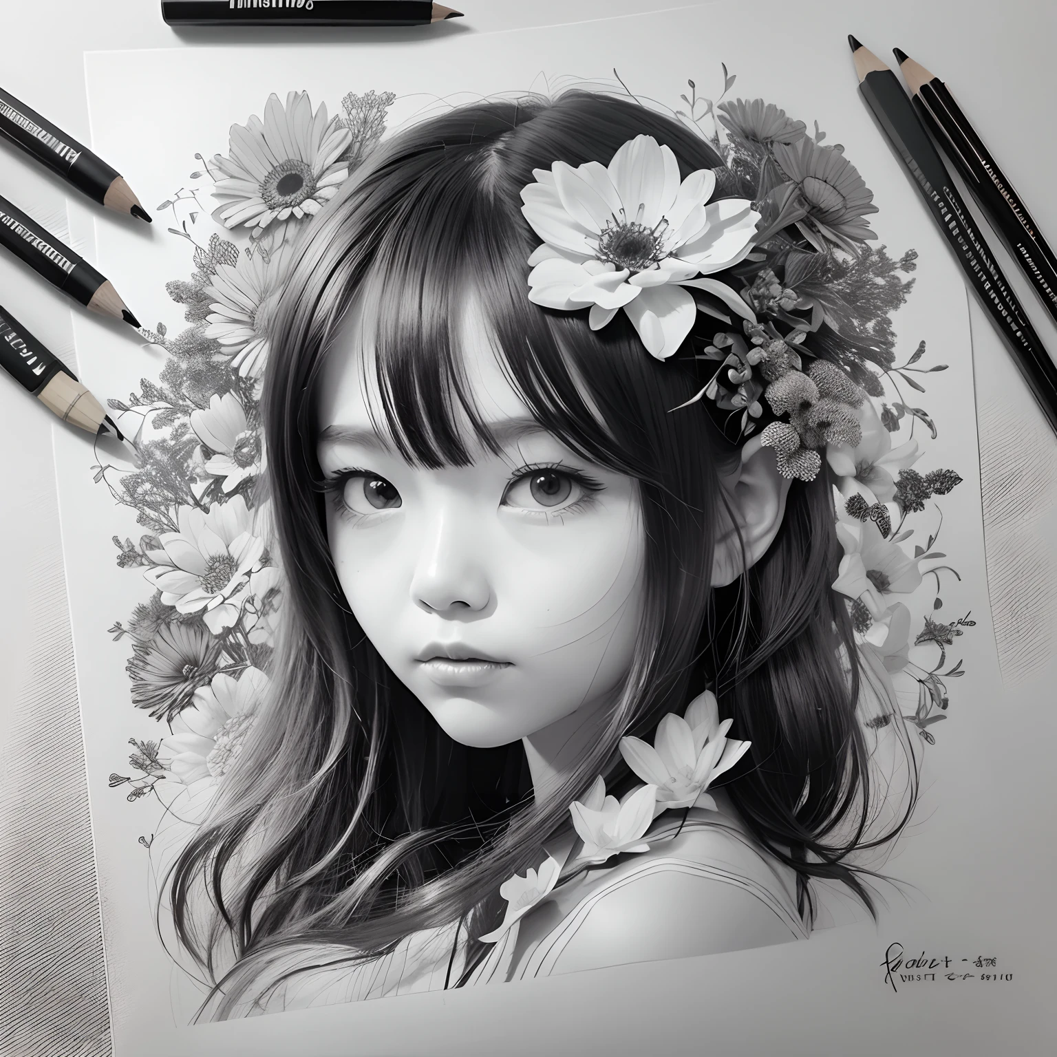 desenho de uma flor, illustration in pen an ink, inspirado em Ren Xun, caneta e trabalho de tinta. foco afiado, flores crescem do corpo