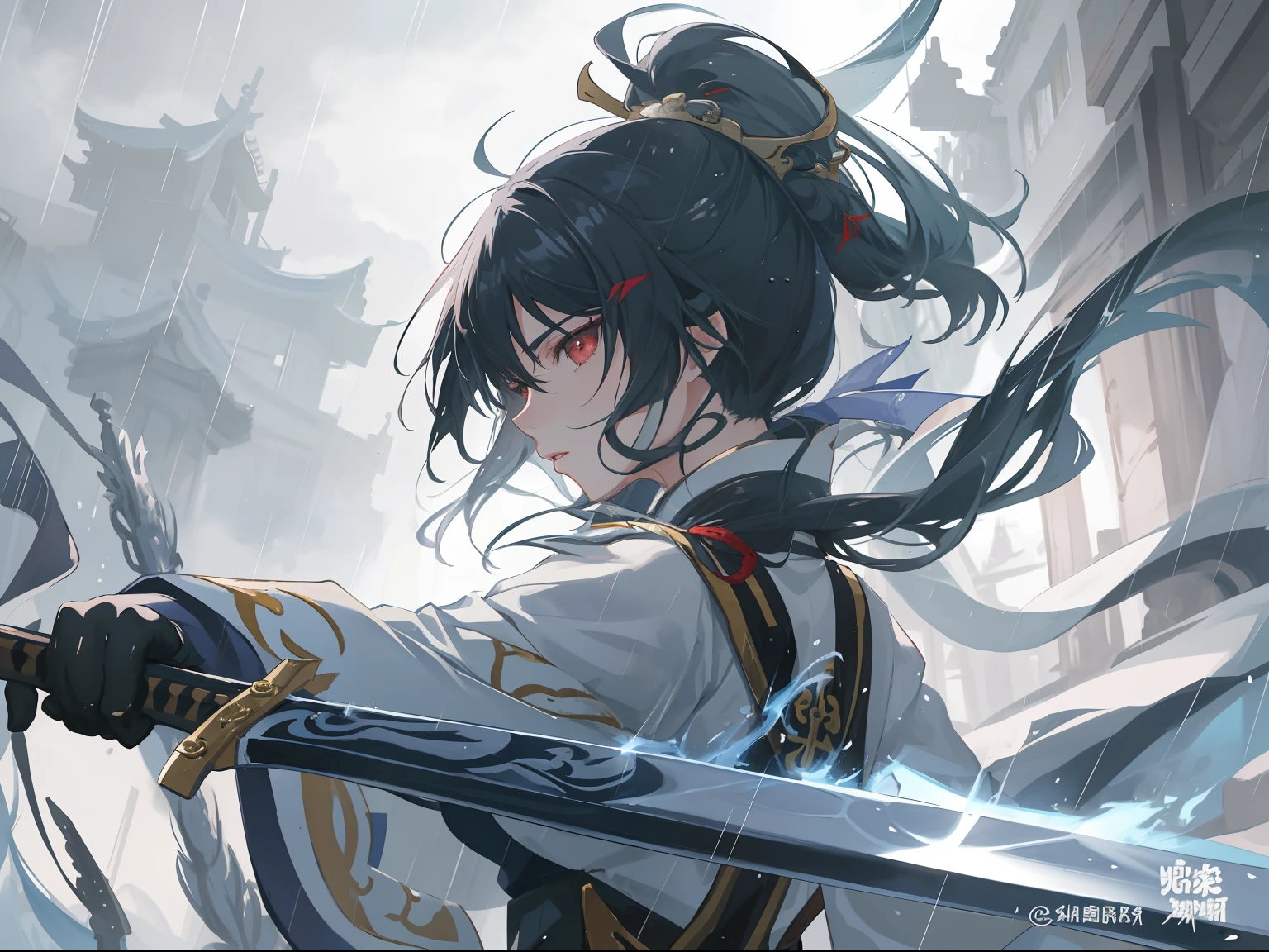 anime girl with sword in rain, by Yang J, By Li Song, Guviz, handsome guy in demon killer art, Guviz-style artwork, By Leng Mei, Keqing from Genshin Impact, author：Lin Liang, By Zeng Jing, author：Zhang Han, Beautiful character painting, author：Chen Lin, by Ye Xin