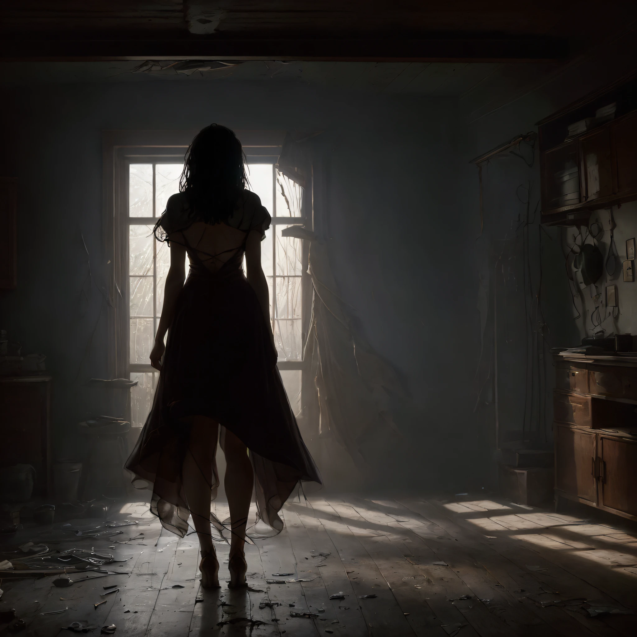 Stable Diffusion Prompt optimized content:
"Ainsley Greenburg, a resilient fixer, confidently stands in a dimly lit room, surrounded by shattered dreams. The fate of her marriage hangs in the balance. Captured from a powerful perspective, the shot focuses on her silhouette from behind, evoking a sense of mystery and tension."