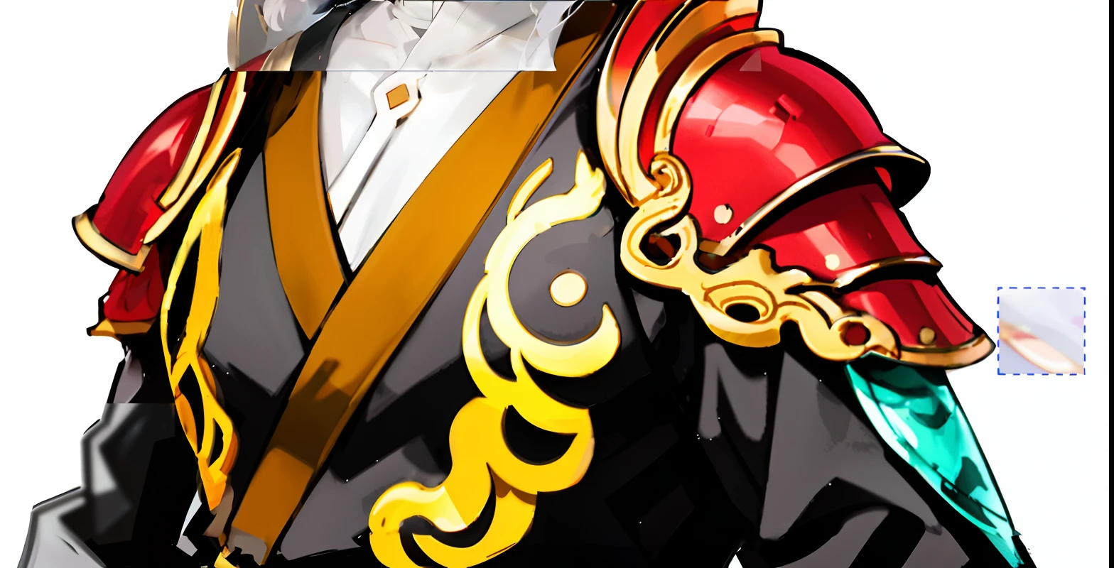 Anime characters wearing red and gold costumes and black and white shirts, high detail iconic character, character art closeup, extra detail more details, Detailed key anime art, close up character, Guilty Gear strives to splash art, Close-up of people, character close up, eye-catching detailed art style, [ closeup cleavage ]!!, persona art style, Genshin Impact style