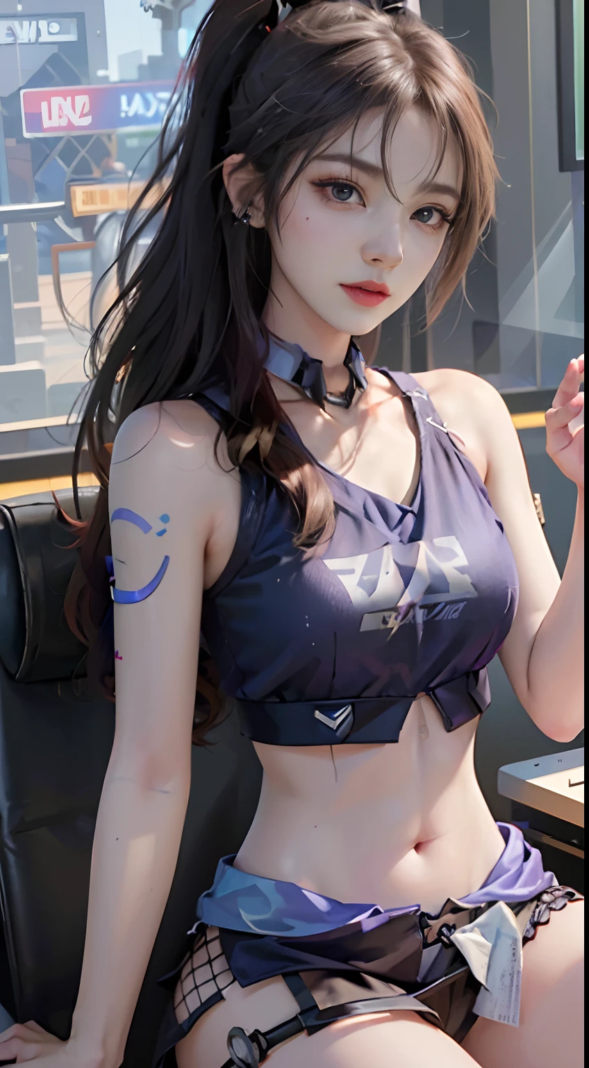 (((((7 avatar shot)))), Silver Wolf, Masterpiece, Best Quality, Ultra Detailed, Extremely Detailed 16k CG Wallpaper, Beautiful Face, (Silver Wolf in Esports Room), (Perfect Beautiful Curved Figure), Seated, Rainbow Color Jewel Eyes, Wearing Resin Hologram Sports Bra, Crop Top Drape, Mini Pleated Skirt, Bell Collar, Logo, Impotence, Contour Light, Concert, Neon Sign, Audio, Bell Collar, Esports Headset, Computer, Esports Room, Play Games, White Interior Through Red Skin, holographic projection, flat sphere, graffiti logo, highly detailed tattoo_,
Authoring information