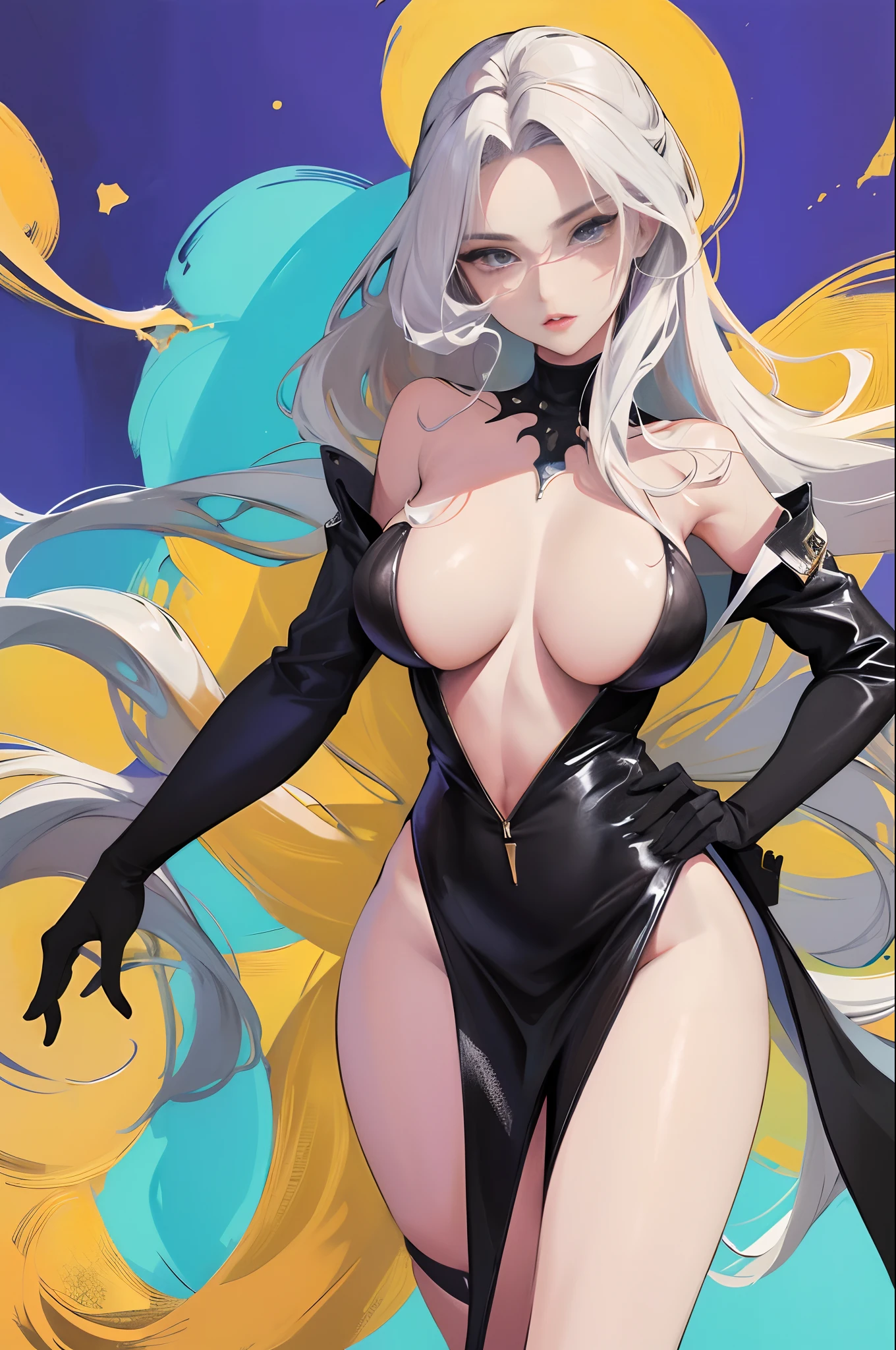 Illustration art, painting art,Full body like, Whole body movement, Sexy woman in sexy clothes, Female boss, Very cool facial expression, Gorgeous background, Great sexy art, painting art, Sexy art, Detailed body part details,Inspired by J.c.Ryan Decker, Epic European and American illustrations, Tall, The whole body is evenly sexy