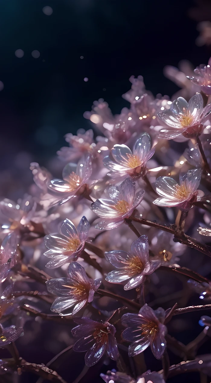 Crystal Spring Blossom,
Fantasy, galaxies, Transparent,glistening, sparkling, splendid, colourfull, extreme wide shot, 
magical photography, with dramatic lighting, photo realism, Ultra-detailed, 4k, high resolucion