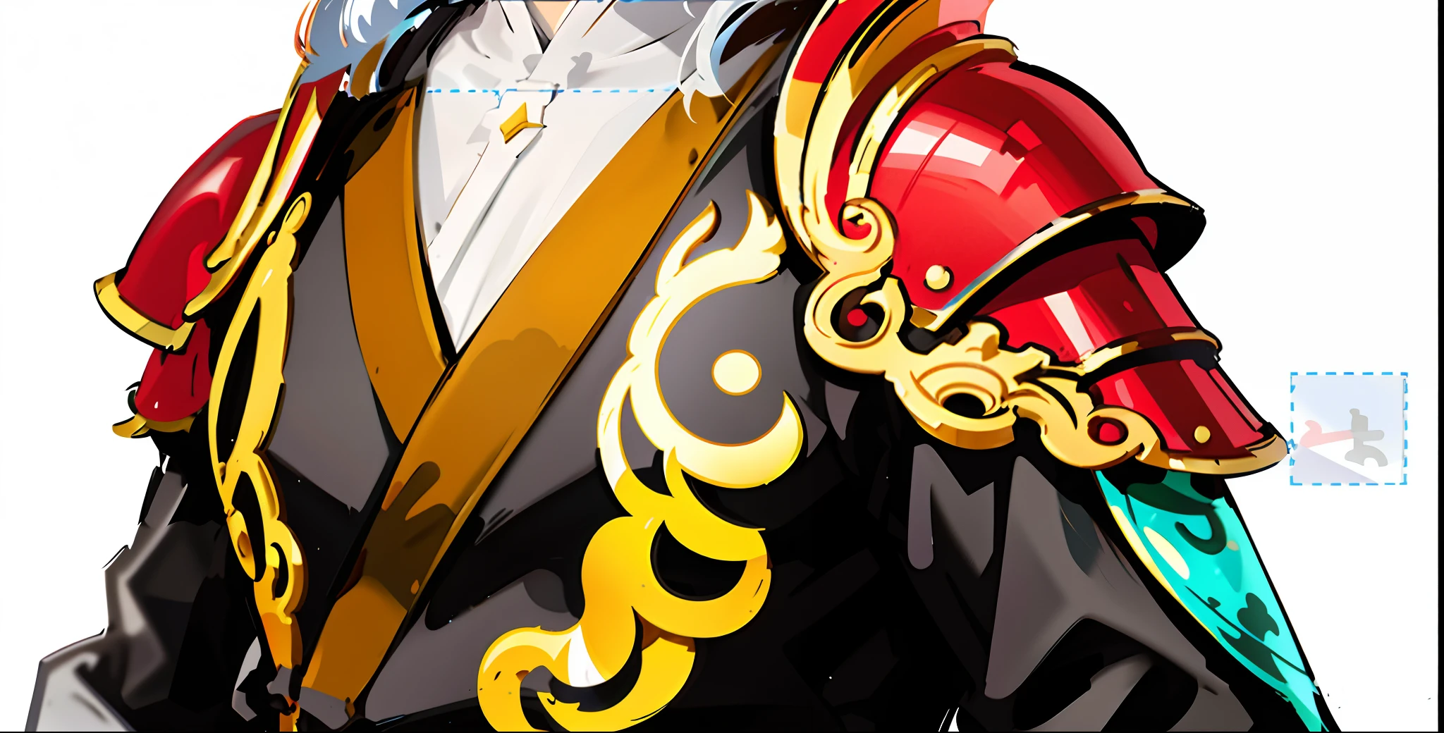 Anime characters in red and gold costumes and black and white shirts, high detail iconic character, character art closeup, extra detail more details, Detailed key anime art, close up character, Guilty Gear strives to splash art, Close-up of people, character close up, eye-catching detailed art style, [ closeup cleavage ]!!, persona art style, Genshin Impact style