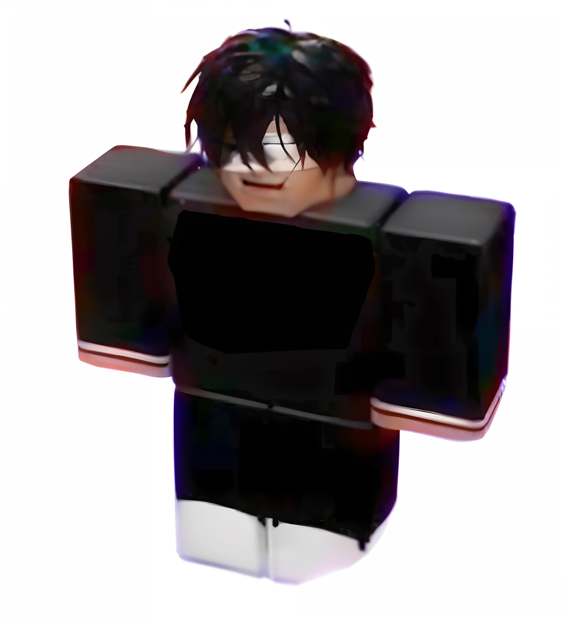 there is a lego figure that is holding a speaker, roblox avatar, roblox, pitchblack skin, he is wearing a black, boy has short black hair, he is wearing a black t-shirt, upper body avatar, anime vtuber full body model, roblox screenshot, twisted god with no face, walter white in roblox, markiplier