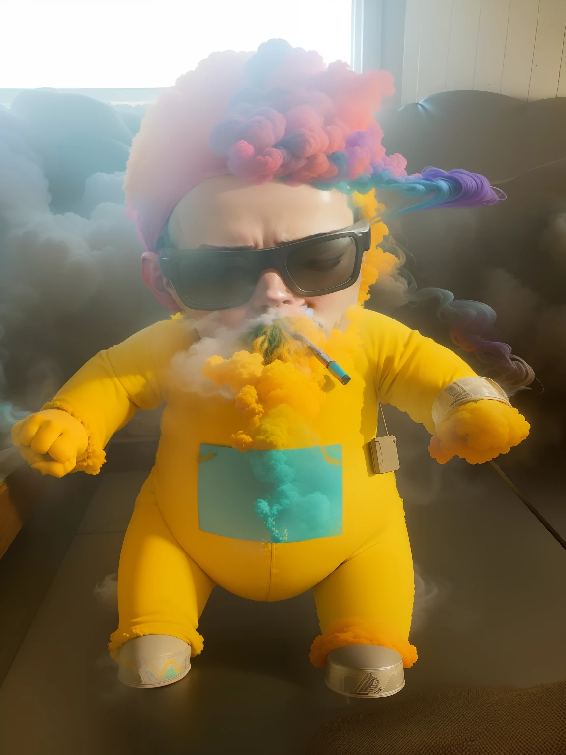 (A psychedelic scene with colorful smoke) |(cena colorida:1.2, smoke billowing:1.2)