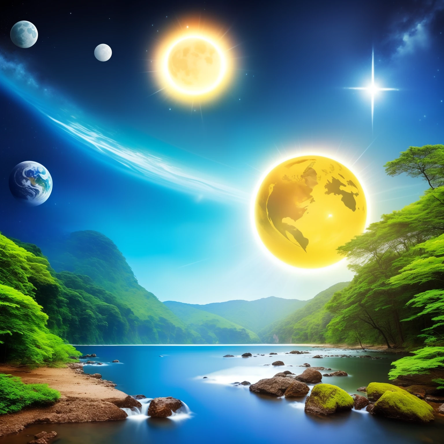 transcendental development of mind and reasoning, Leia o Livro Azul, planetas e estrelas, sol brilhante, ........lua, water, animais, vegetais