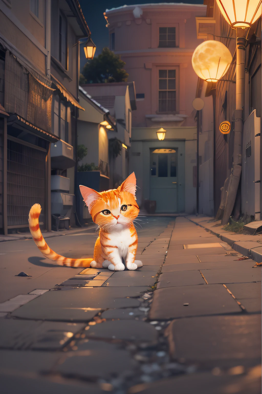 Cat,orange,Cute,Big eyes,masutepiece,fullmoon,backstreet