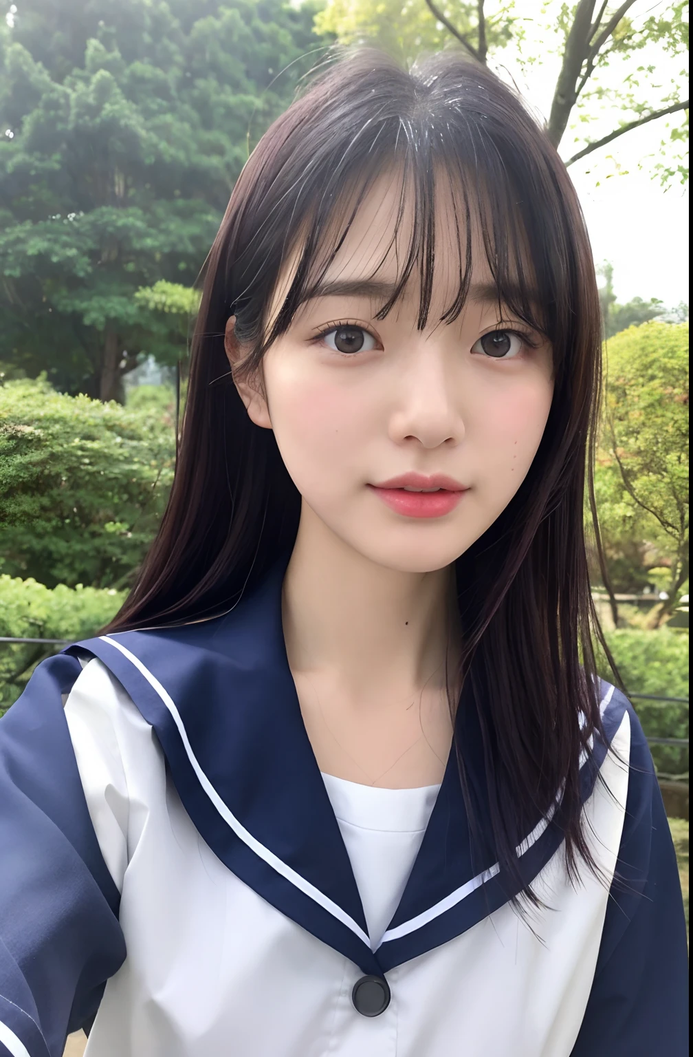 Close up portrait of woman walking in park in uniform、Japan Person Model、Young Sensual Gravure Idol、Young cute gravure idol、Realistic Young Gravure Idol、Realistic sensual gravure idol、Young gravure idols、sophisticated gravure idol、奈良美智、Young skinny gravure idol、beautifull asian girl ever、oppai、I got wet in the rain、The whole body is soaking wet、a sailor suit、clong legs、White Sox