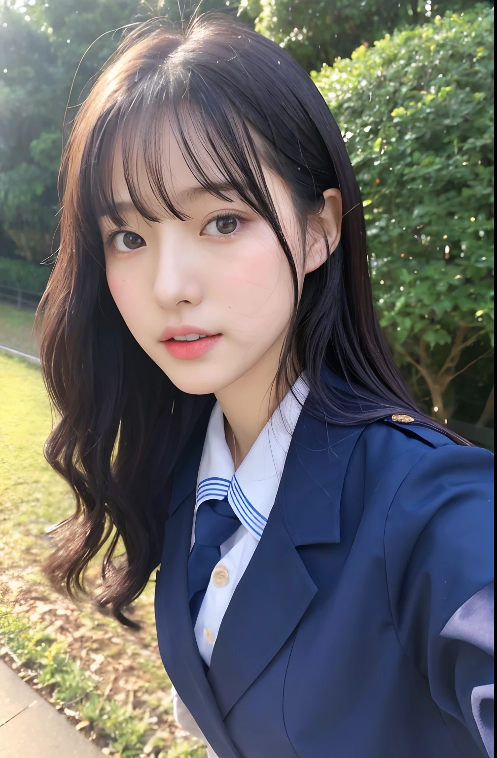 Close up portrait of woman walking in park in uniform、Japan Person Model、Young Sensual Gravure Idol、Young cute gravure idol、Realistic Young Gravure Idol、Realistic sensual gravure idol、Young gravure idols、sophisticated gravure idol、奈良美智、Young skinny gravure idol、beautifull asian girl ever、oppai、I got wet in the rain、The whole body is soaking wet、a sailor suit、