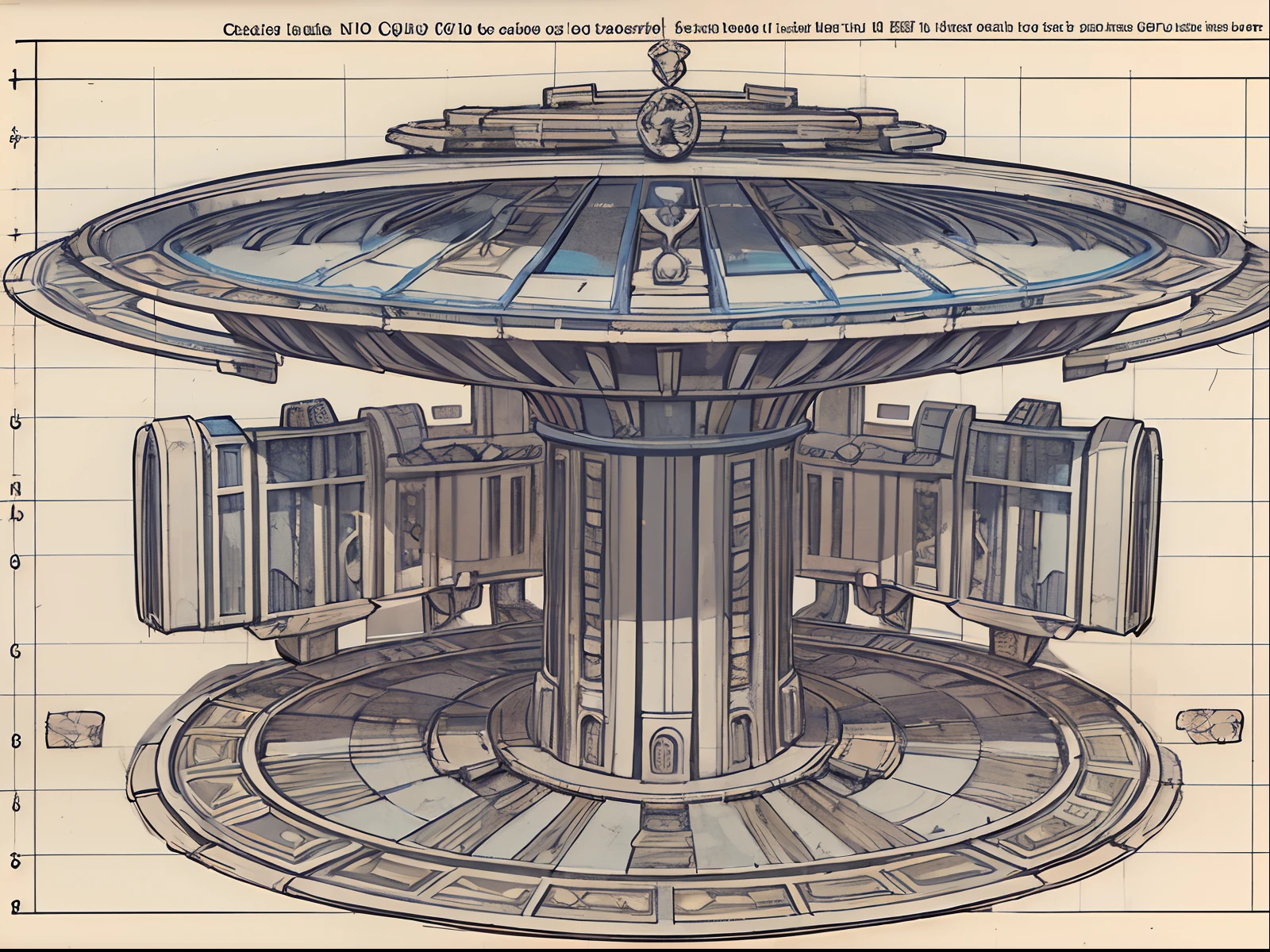 ancient blueprint fragmented, high quality, masterpiece, white background, futuristic, rpg