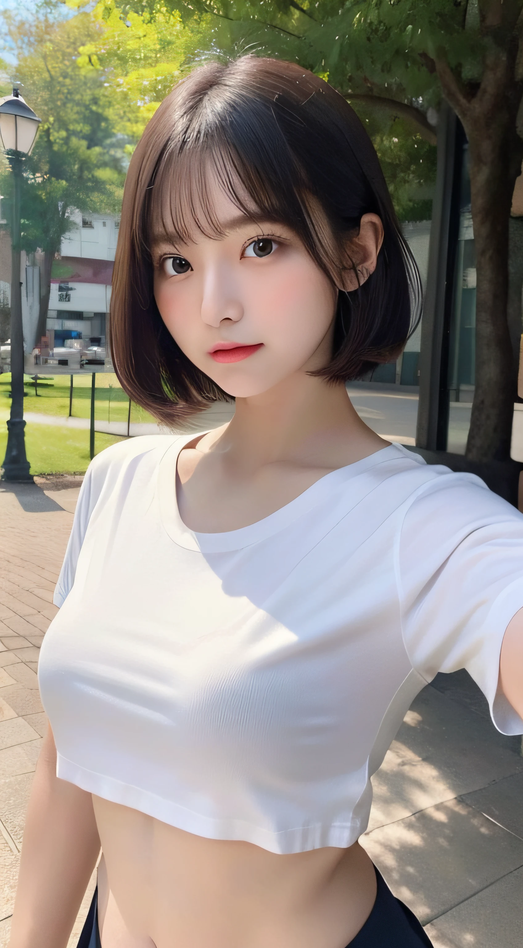 Various poses、full bodyesbian、(volley_uniform:1.Wearing 3)、 white t-shirts、buruma、short-hair、good hand、8K、hight resolution、​masterpiece、top-quality、headw:1.3、((Hasselblad photo))、sixteen years old、kawaii girl、A dark-haired、Fine skin、Big, round breasts、no-bra、the head of the nipple is visible、foco nítido、(Cinematographic lighting)、鎖骨、natta、Soft lighting、dynamic ungle、[:(详细的脸:1.2):0.2]、(((a park)))、outside、Various poses、
