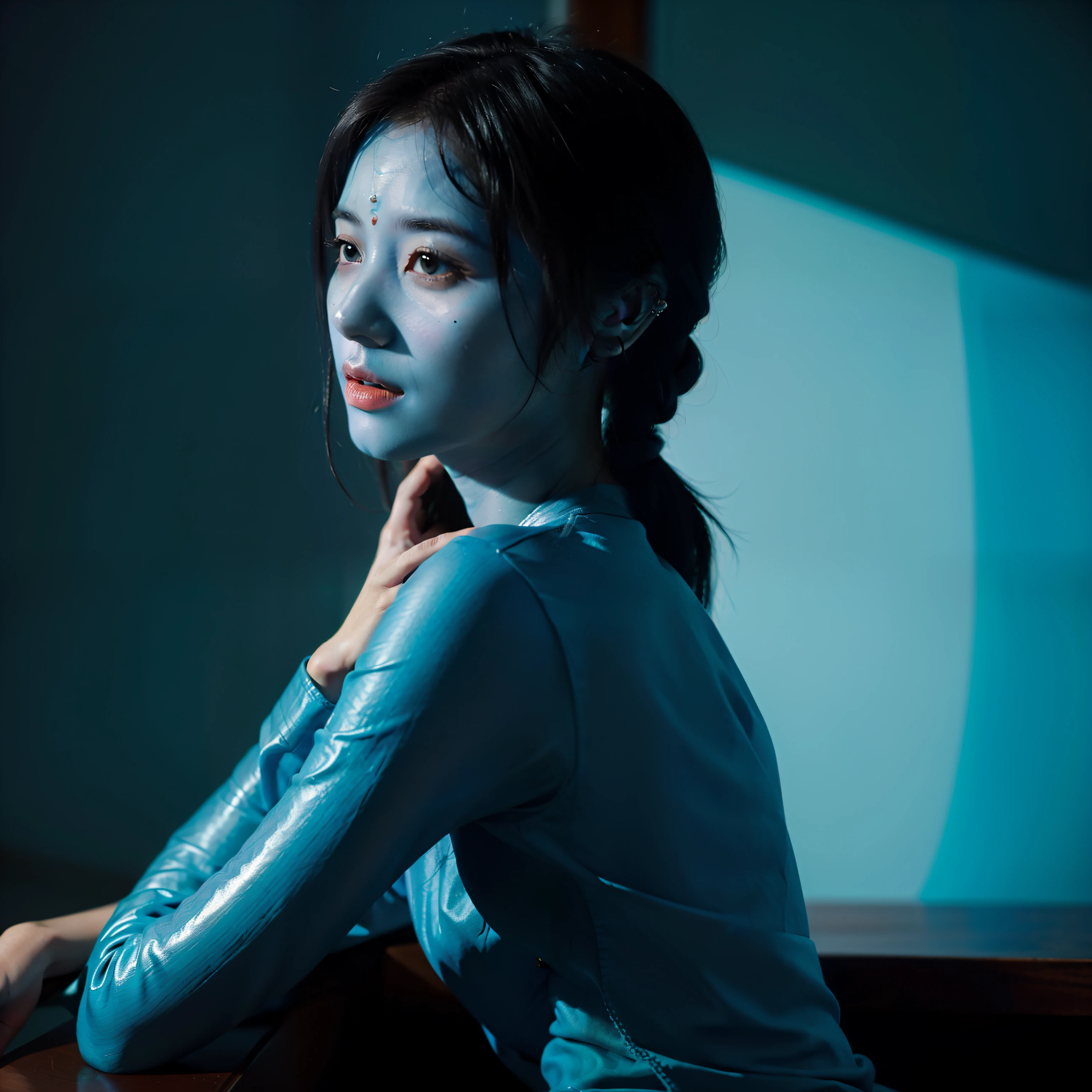 An avatar of a beautiful woman listening to the song，Get the blues