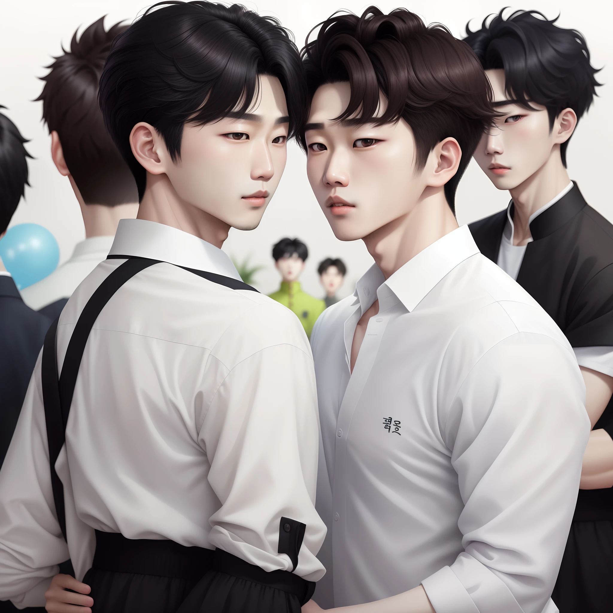 a close up of a man with a white shirt and a white shirt, kim doyoung, yanjun chengt, taejune kim, cai xukun, wonbin lee, hyung tae, araki, korean artist, hong june hyung, jin shan, inspired by Bian Shoumin, mingchen shen, handsome chad chin, tsurumaki kaz...