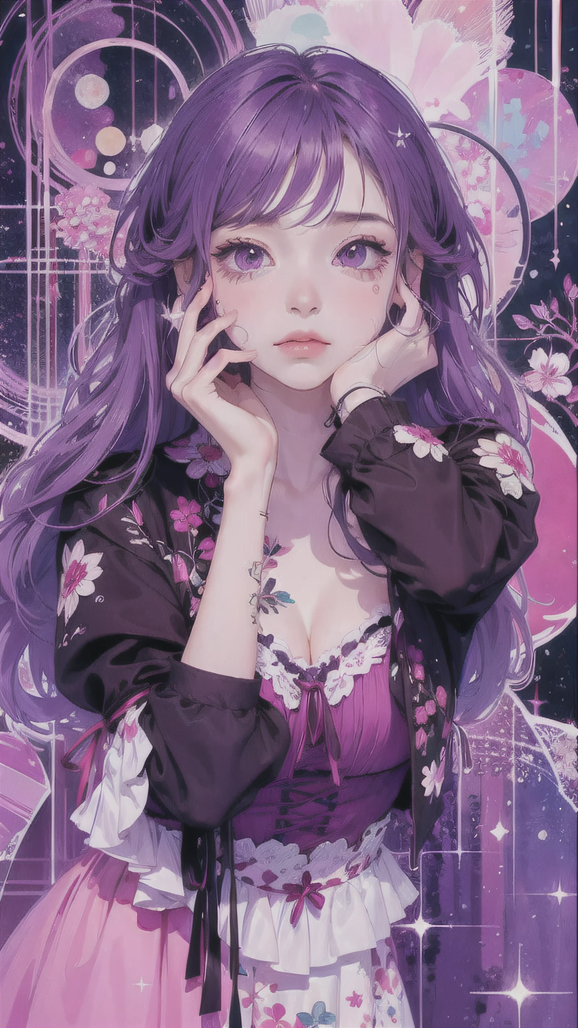1girl, sad, crying, tears, purple color palette
