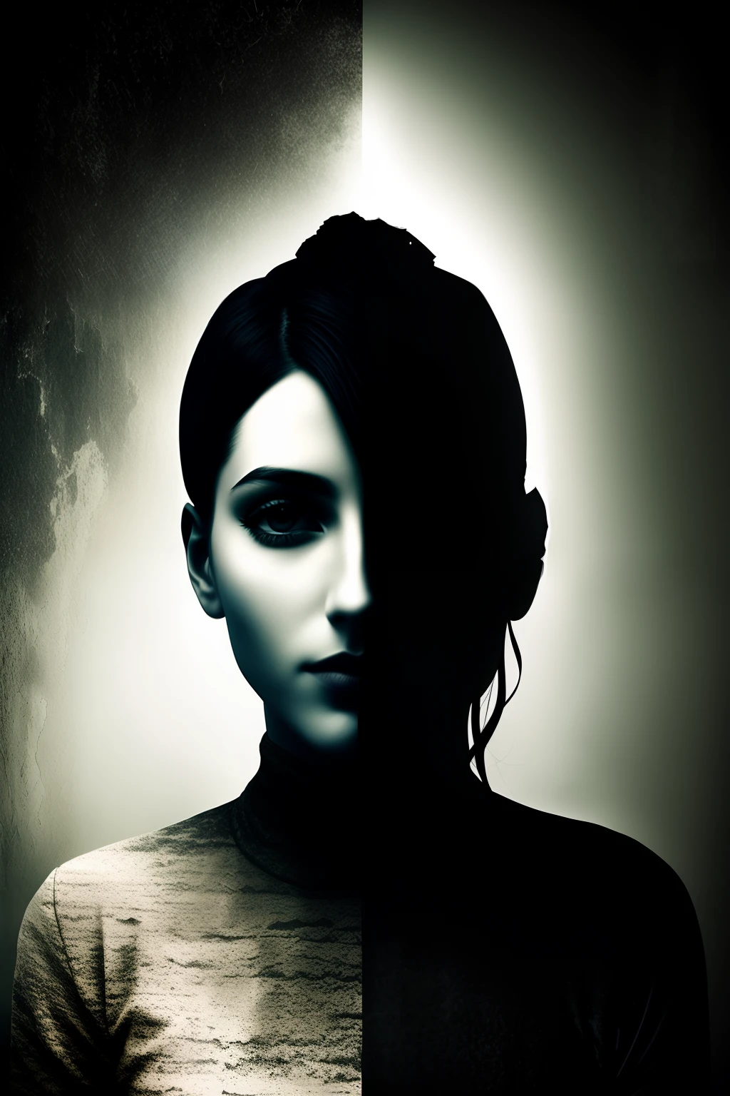 Surrealism dark emotional and romantics paimt and brick double exposure textured