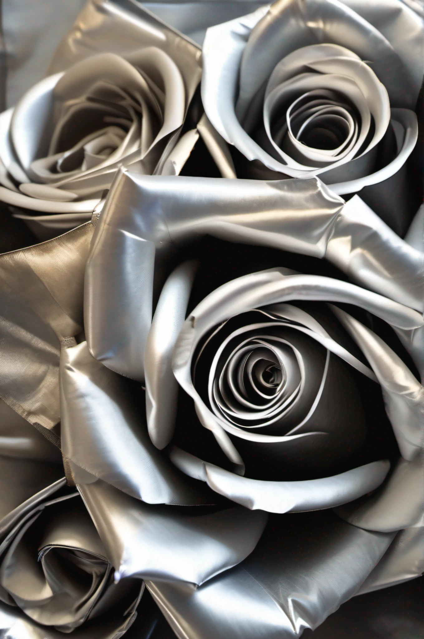 Tin foil rose solid color silver gray bouquet of roses simplicity photo quality composition of the entire bouquet Including branches is also made of tin foil