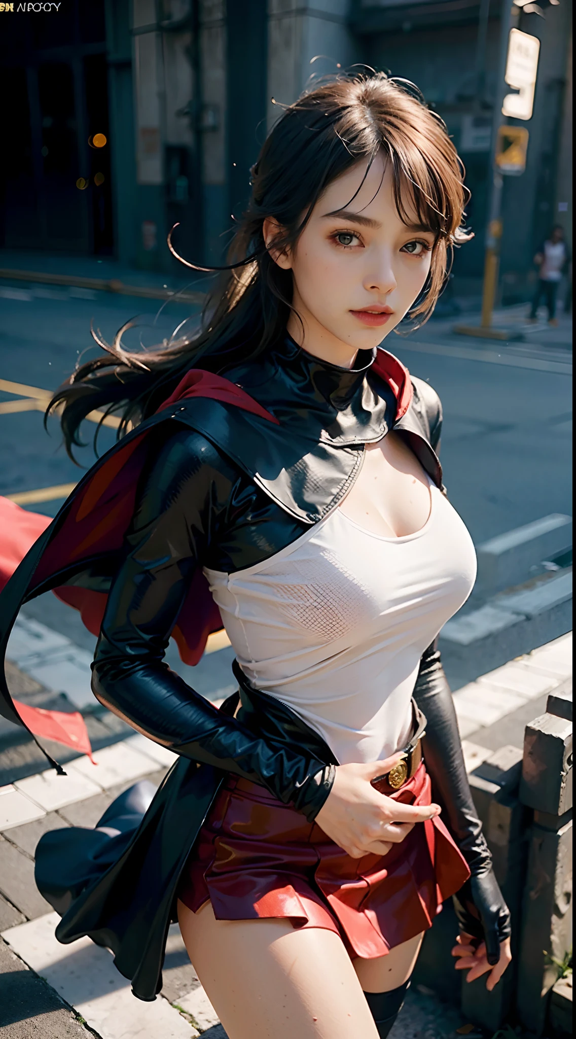 (1girl:1.3), solo, __body-parts__, official art, unified 8k wallpaper, super detailed, beautiful and beautiful, beautiful, masterpiece, best quality, raw, masterpiece, super fine photo, best quality, super high resolution, photorealistic realism, sunlight, full body portrait, amazing beauty, dynamic pose, delicate face, vibrant eyes, (seen from the front), she wears a full body superman suit, full suit, (red short skirt), blue-black top, Red cape, Superman, a capital letter on chest, very detailed abandoned warehouse background, detailed face, detailed complex busy background, messy, gorgeous, milky white, highly detailed skin, realistic skin details, visible pores, sharp focus, volumetric fog, 8k uhd, DSLR, high quality, film grain, fair skin, photo realism, lomography, huge metropolis in future dystopia,