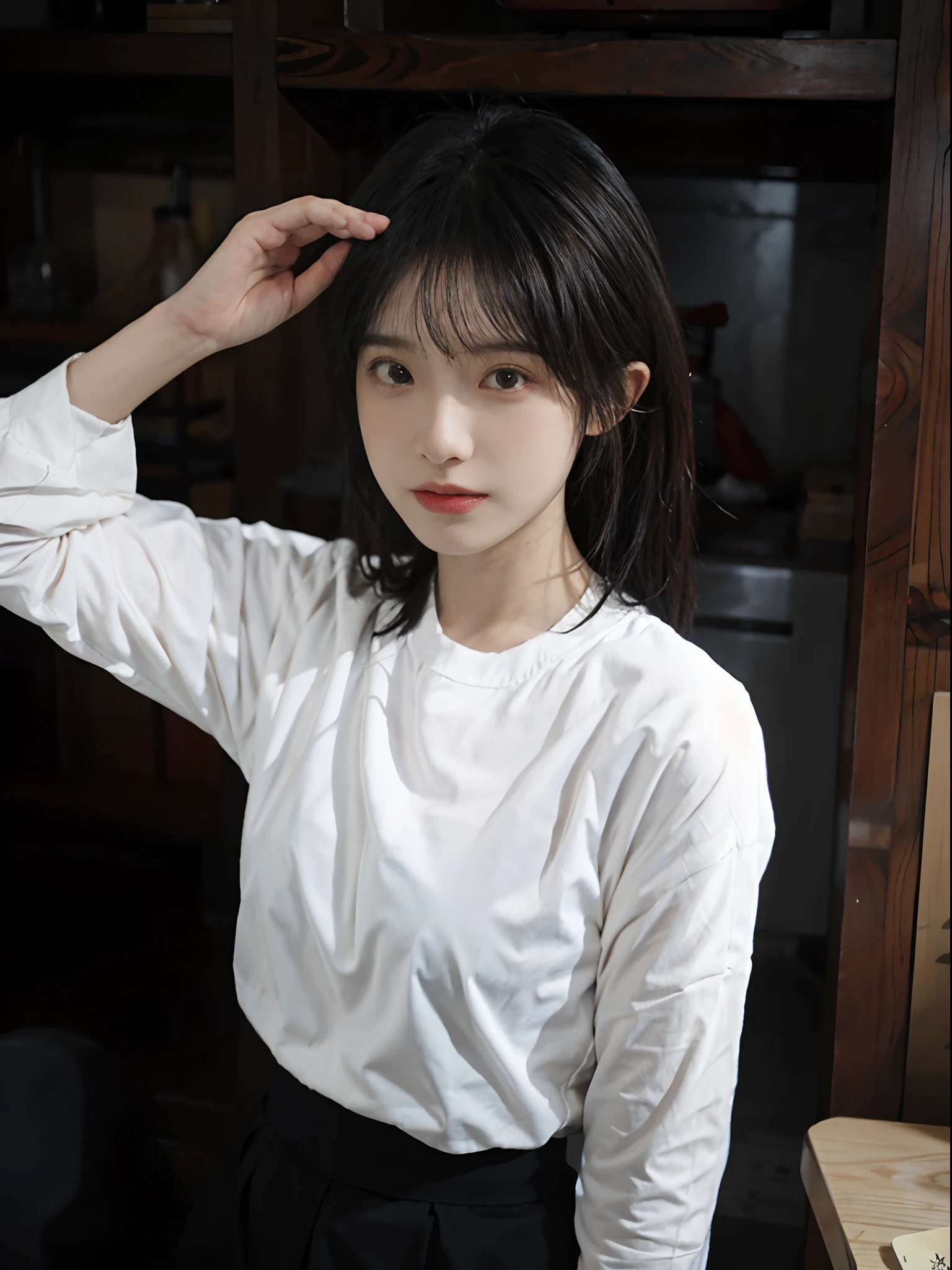 best qualtiy，tmasterpiece，超高分辨率，（realisticlying：1.4），1girll，（The shirt：1.2），（The upper part of the body：1.4）