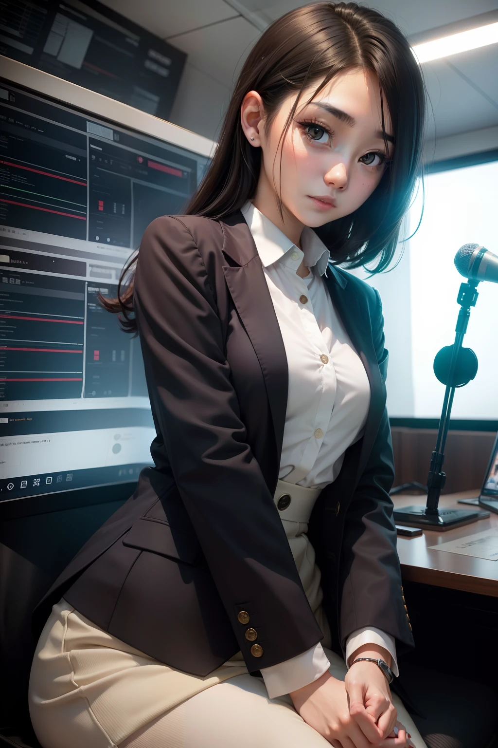 girl with1a person、ren、25age、news caster