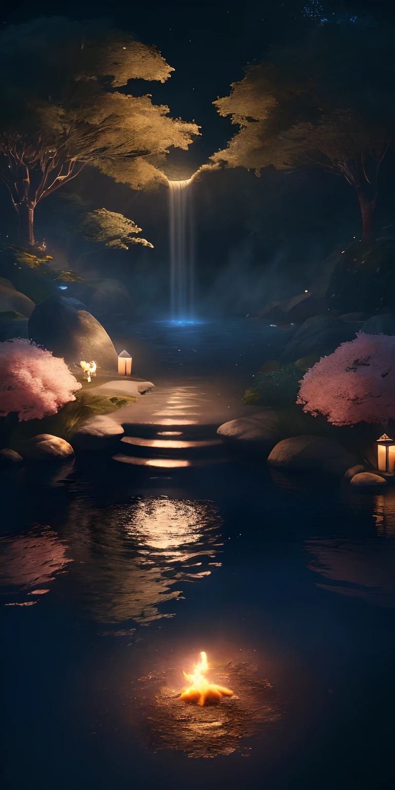 Masterpiece, best quality, (very detailed CG unified 8k wallpaper), (best quality), (best illustration), (best shadow), glowing elf with a glowing deer, drinking water in the pool, natural elements in forest theme. Mysterious forest, beautiful forest, nature, surrounded by flowers, delicate leaves and branches surrounded by fireflies (natural elements), (jungle theme), (leaves), (branches), (fireflies), (particle effects) and other 3D, Octane rendering, ray tracing, super detailed , deer --v6