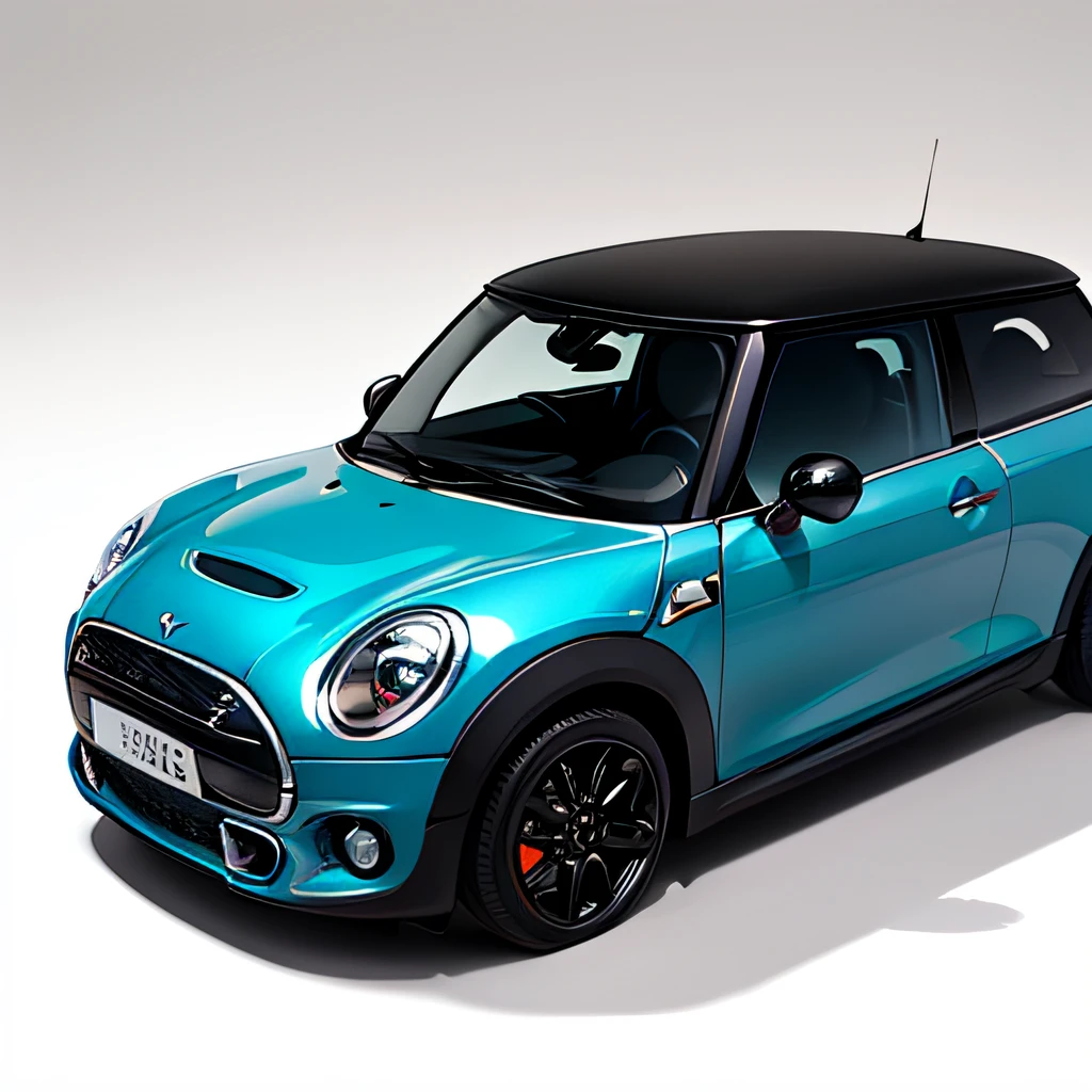 Mini、Entire car body、The sheen、The background is all white、The angle is straight ahead