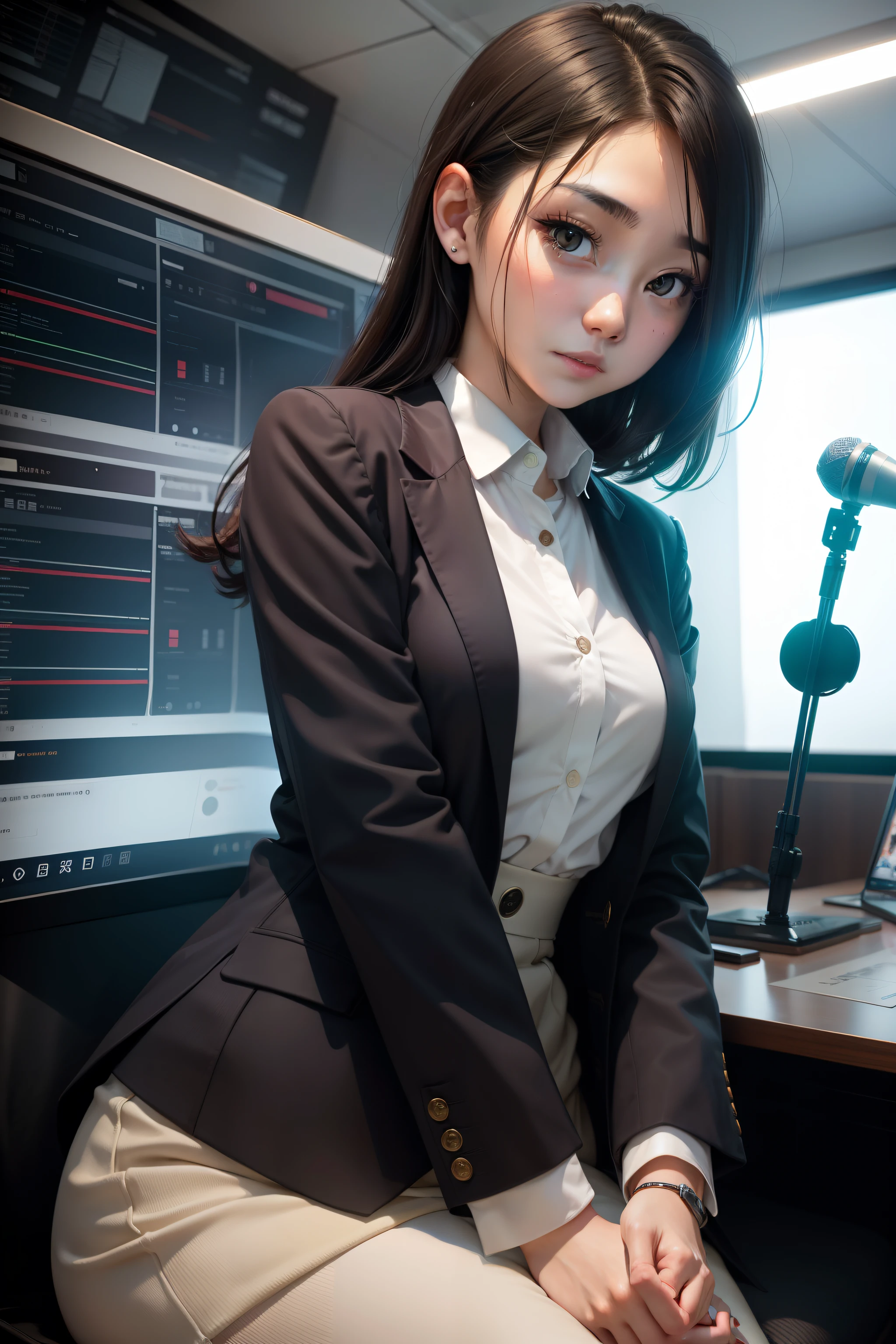girl with１a person、ren、２５age、news caster