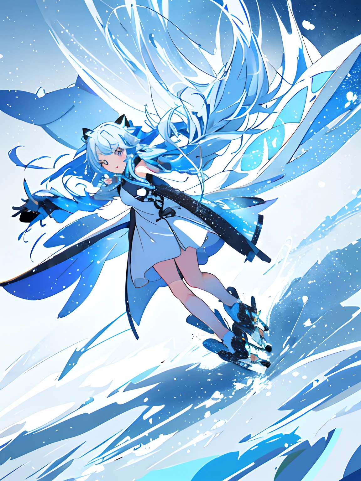 3. The character:Polaris and her polar bear friends play in the snow。 appearance:Light blue shoulder-length hair,Dark blue pupils,Wears a blue outfit,Mixed with a little warm pink。Polar bears with shaggy white bodies。 nature:Lively and welcoming,Helpful。 Hobbies:photography of,skiing,skating,ice - carving。 scene:Vast snow,Polaris is playing with a group of adorable polar bear friends。They build snowmen、snowball fight,Joyful laughter echoed in the ice and snow。