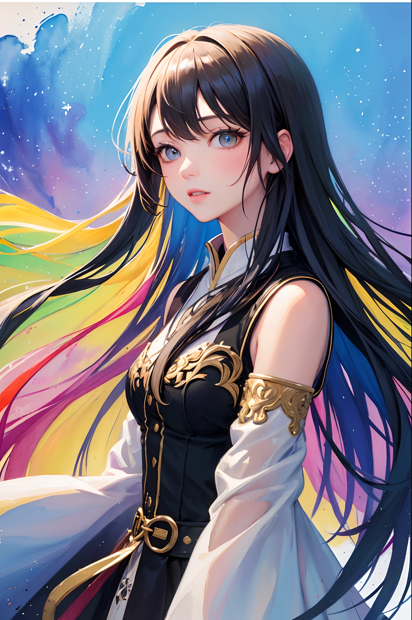 solo，千仞雪，全身，黄头发，(masterpiece,topquality,bestquality,officialart,beautifulandaesthetic:1.2),(1girl:1.3),long hair,extremedetailed,colorful,highestdetailed,(watercolourpainting:1.3),opticalmixing,playfulpatterns,livelytexture,richcolors,uniquevisualeffect