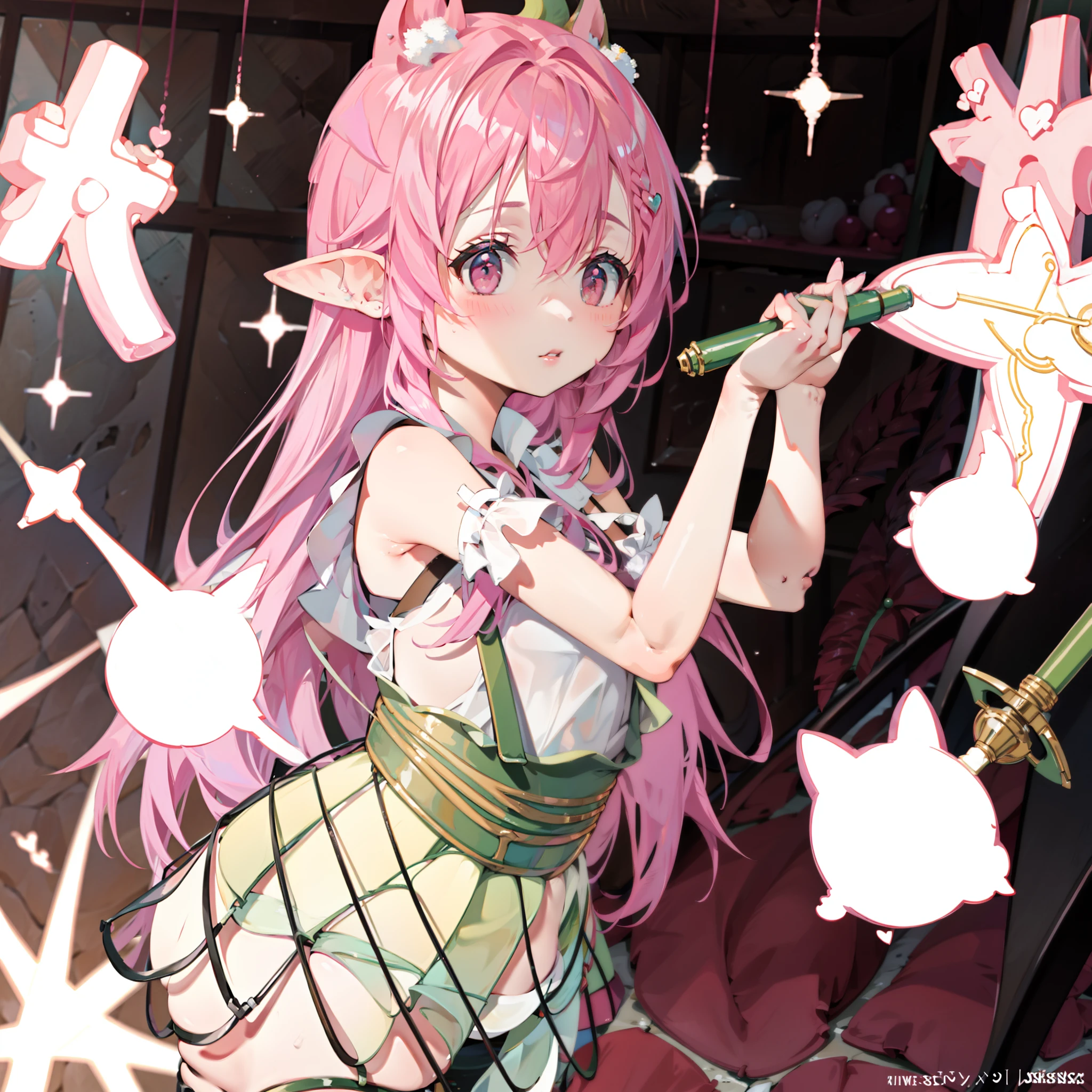 A pink-haired，the elf，Little sister，Sweet and cute