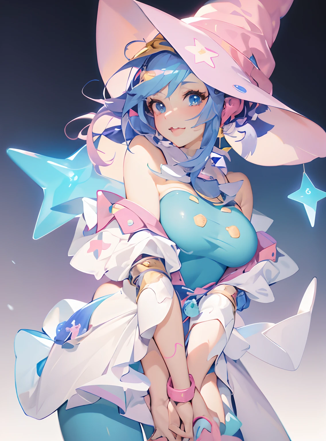 Anime - style image of woman in blue and pink costume, humanoid pink female squid girl, guweiz, guweiz on artstation pixiv, guweiz on pixiv artstation, wlop and krenz cushart, Trending on ArtStation pixiv, by Kamagurka, Stylized anime, anime styled 3d
