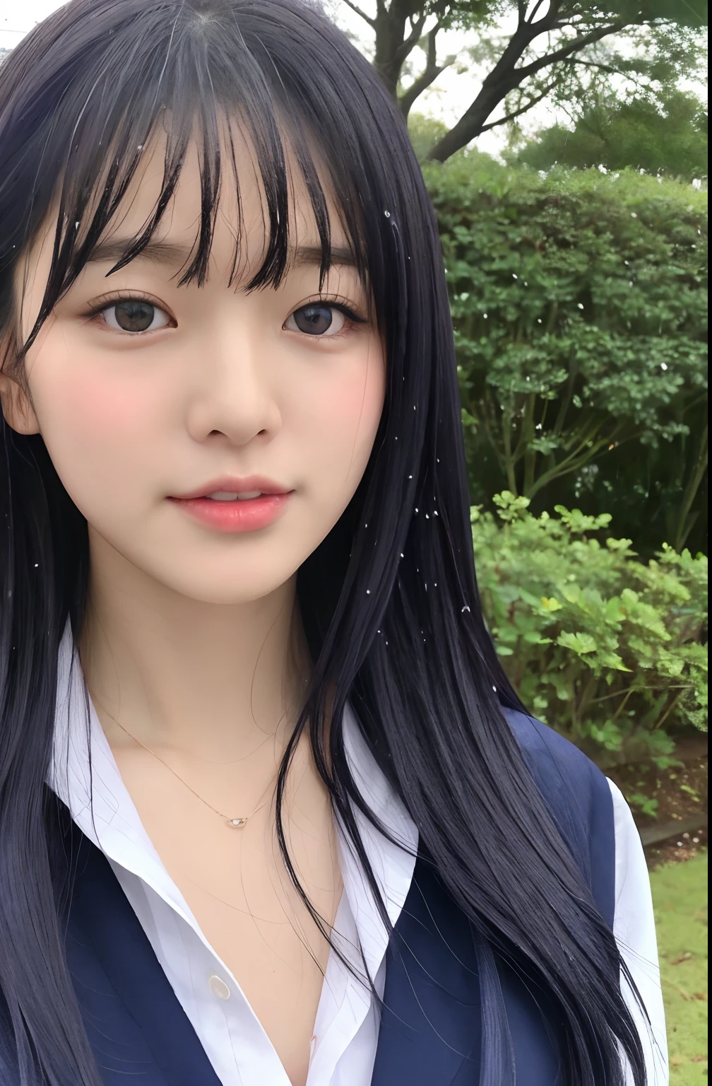 Close up portrait of woman walking in park in sailor suit、Japan Person Model、Young Sensual Gravure Idol、Young cute gravure idol、Realistic Young Gravure Idol、Realistic sensual gravure idol、Young gravure idols、sophisticated gravure idol、奈良美智、Young skinny gravure idol、beautifull asian girl ever、oppai、I got wet in the rain