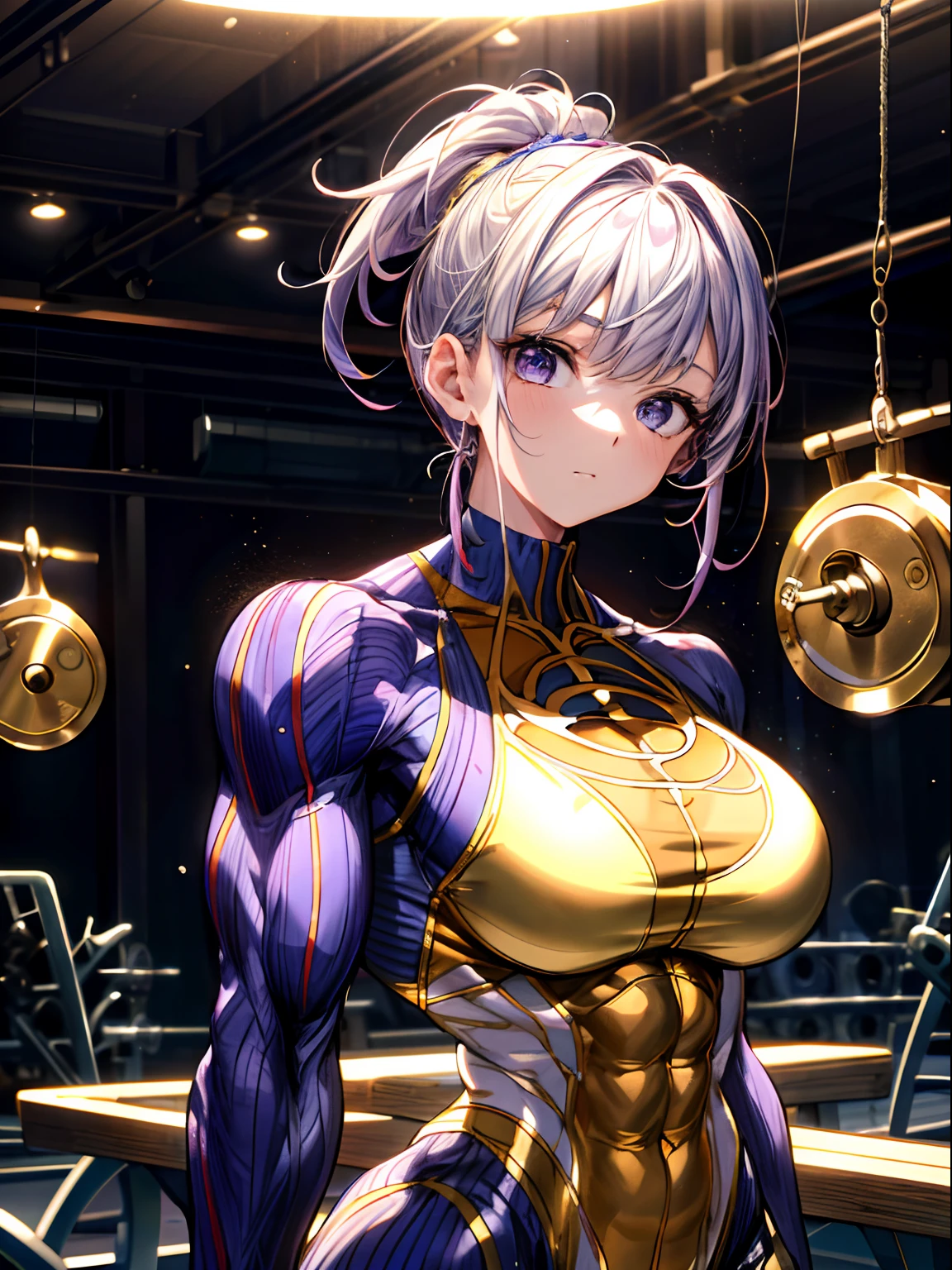 (BEST lighting) , (ultra intricately detailed) , 4K unification, (super-detailed CG: 1.2) , (8K: 1.2),(Original), (Masterpiece) , (Best quality),(Masterpiece:1.4),Anime-ish high quality,(Masterpiece),Masterpiece, Best quality, absurderes,((masterpeace, 4K, 8K, Yes, A high resolution))1girll, One man only，She is in the ballet studio，Ballet costumes, The blood vessels in the arm bulge like a snake，Spring, Boots, Perfect figure, Short white and purple asymmetrical hair, Sweat, ((body builder:1.5)),The strongest in the world，Practice dance studio background,(Beautiful bace),(Girl),(Female),(((Upper body:1)))