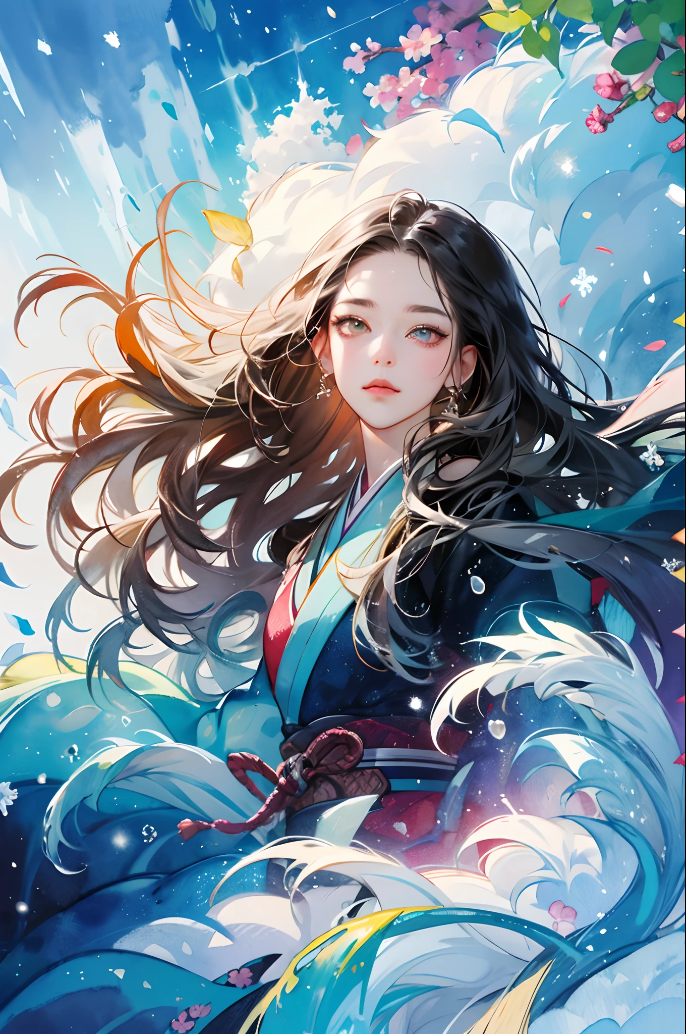 solo，千仞雪，全身，黄头发，(masterpiece,topquality,bestquality,officialart,beautifulandaesthetic:1.2),(1girl:1.3),long hair,extremedetailed,colorful,highestdetailed,(watercolourpainting:1.3),opticalmixing,playfulpatterns,livelytexture,richcolors,uniquevisualeffect