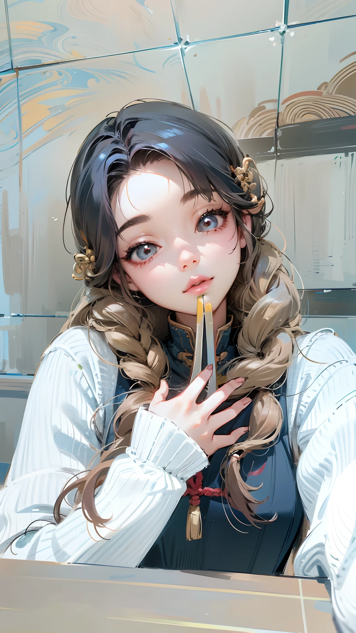 Close up of a woman with long hair and sweater, young cute wan asian face, 19-year-old girl, Korean girl, young and cute girl, ulzzangs, xintong chen, Chinese girl, beautiful Korean women, Beautiful Asian girl, Asian girl with long hair,, girl cute-fine face