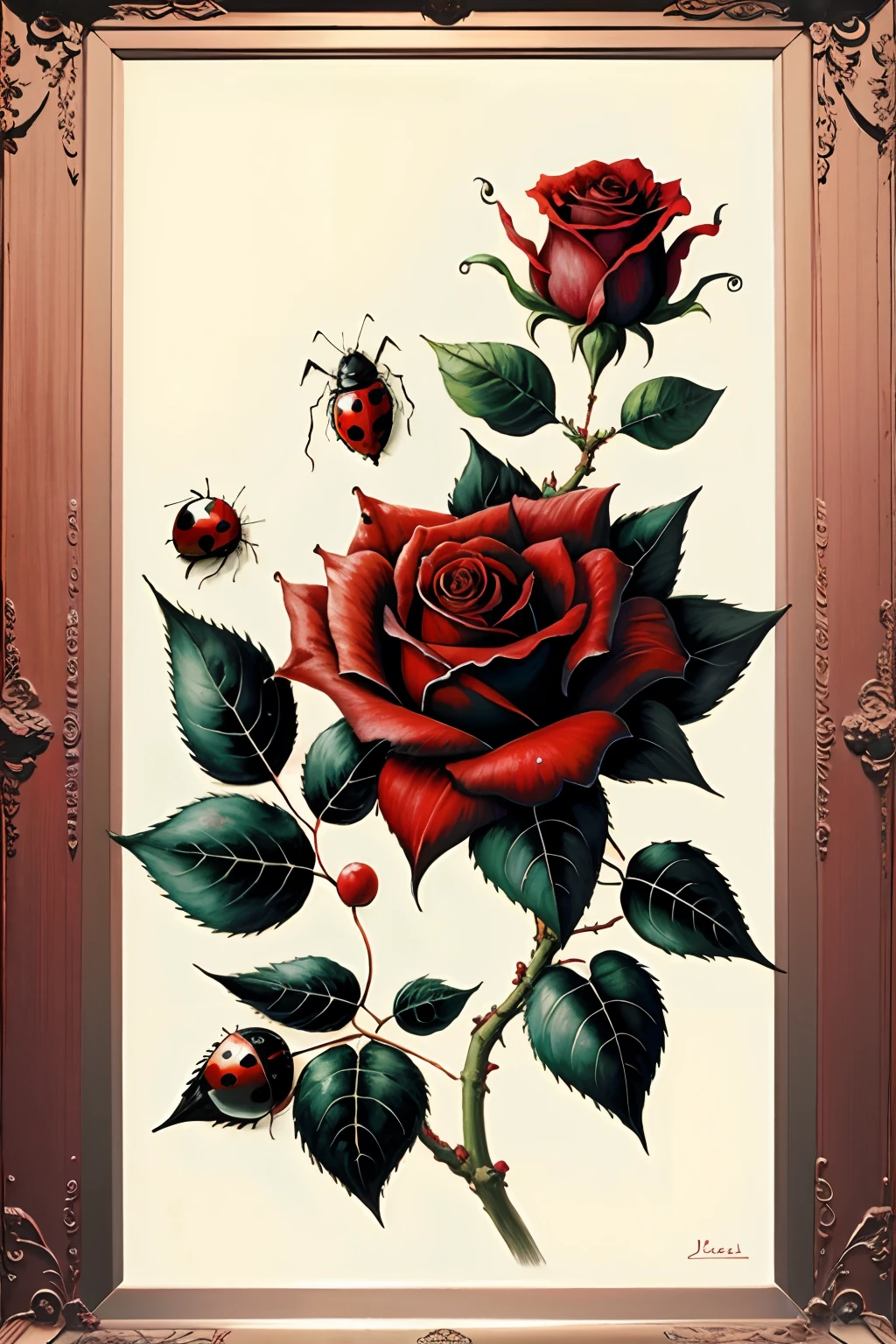 rose garden、Withered roses、Ladybug on rose leaves
abstract painting