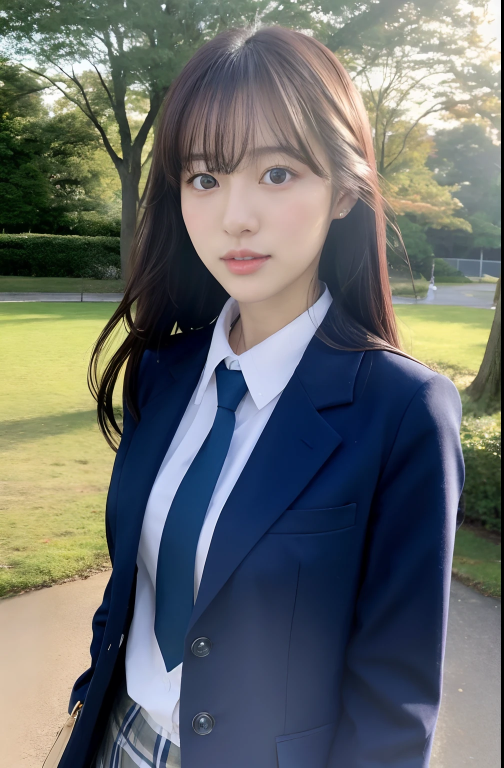 Close up portrait of a woman walking in a park in school uniform、Japan Person Model、Young Sensual Gravure Idol、Young cute gravure idol、Realistic Young Gravure Idol、Realistic sensual gravure idol、Young gravure idols、sophisticated gravure idol、奈良美智、Young skinny gravure idol、beautifull asian girl ever、oppai